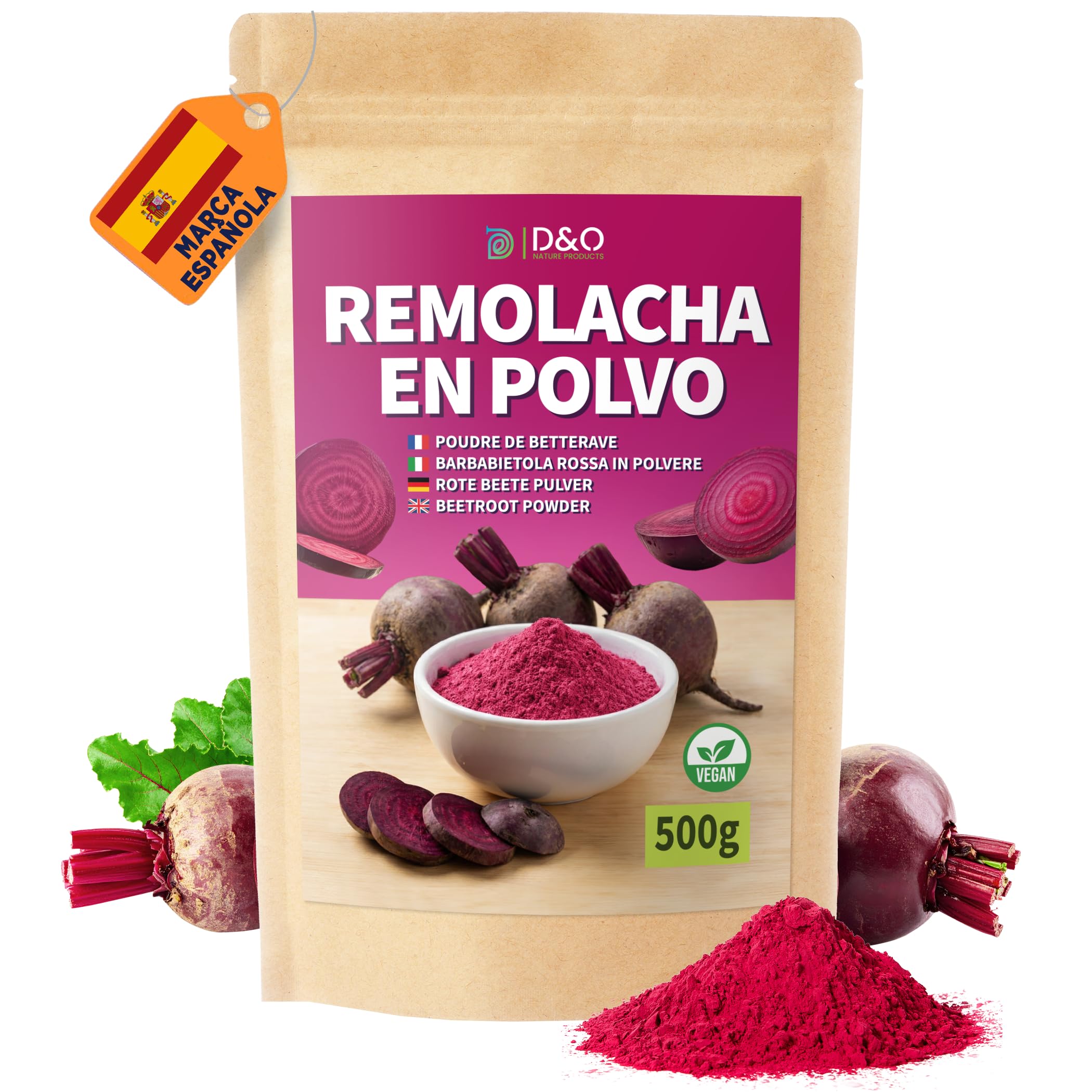 Remolacha en Polvo 500g - 100% Natural, Secado Suavemente al Aire, Sin Aditivos, Vegano