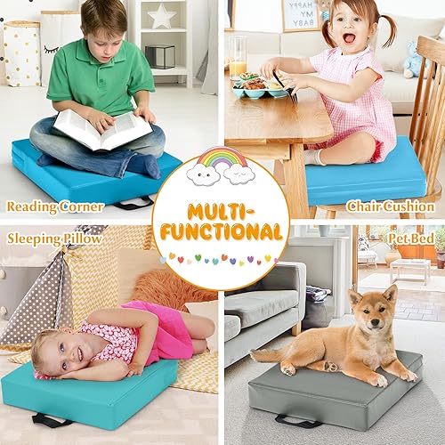 Miniatura 9 de KOTEK 6 cojines de suelo para niños de 15 pulgadas con asas, asientos circulares de espuma de 3 pulgadas de grosor, asientos suaves y flexibles para