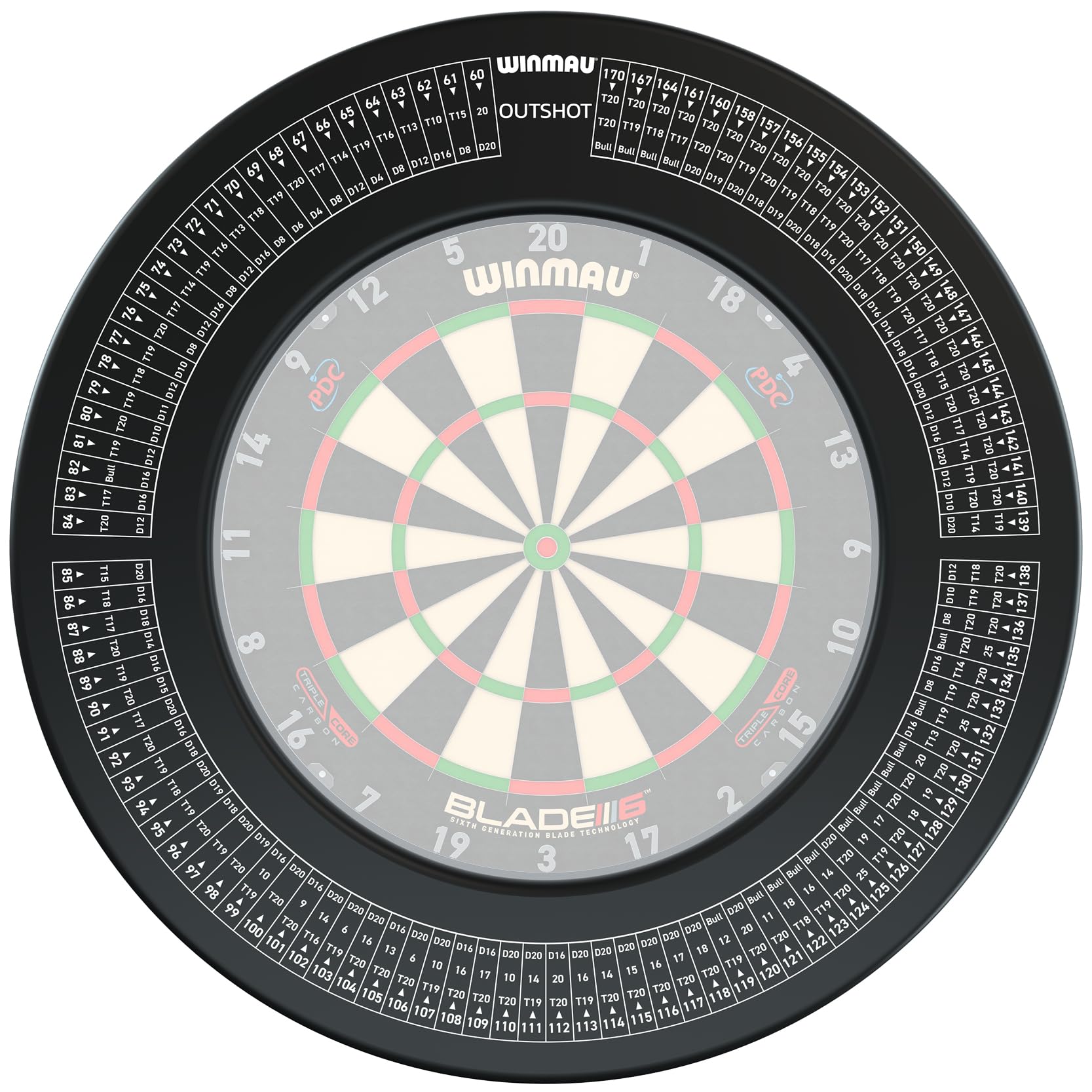 WINMAU Blade 6 PDC Design Dart Board Surround Ring - Available in Grey, Black, Red and Blue - Durable Backboard Wall Protector for Dartboards - Professional Darts Accessories