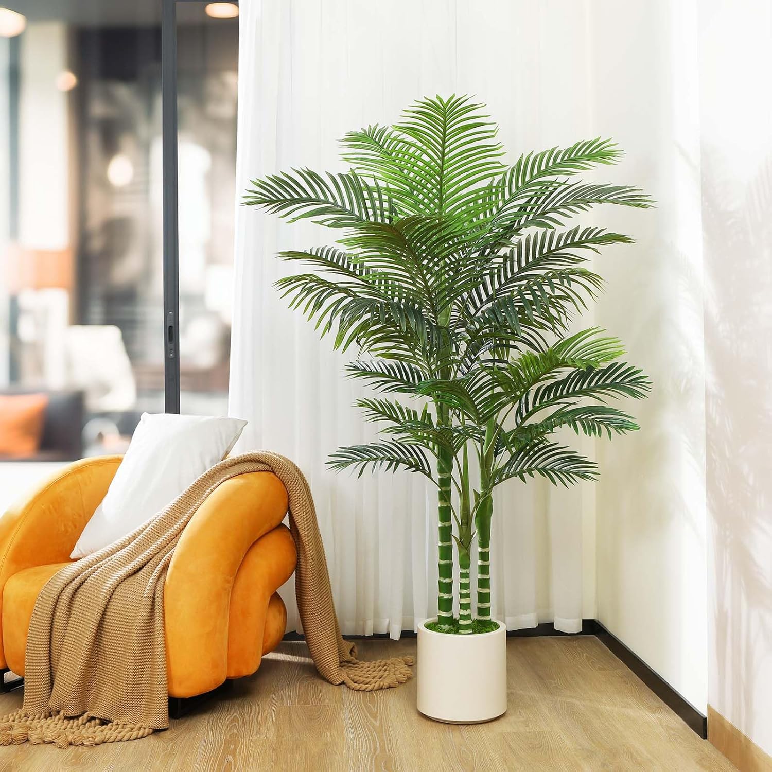 Fopamtri Artificial Areca Palm Tree 180 cm Fake Plants, Large Fake Tropical Palm Plants with White Planter Artificial Plants Indoor for Home Bedroom Office Balcony Garden Decorations 3 8115MIRZCQL. AC SL1500