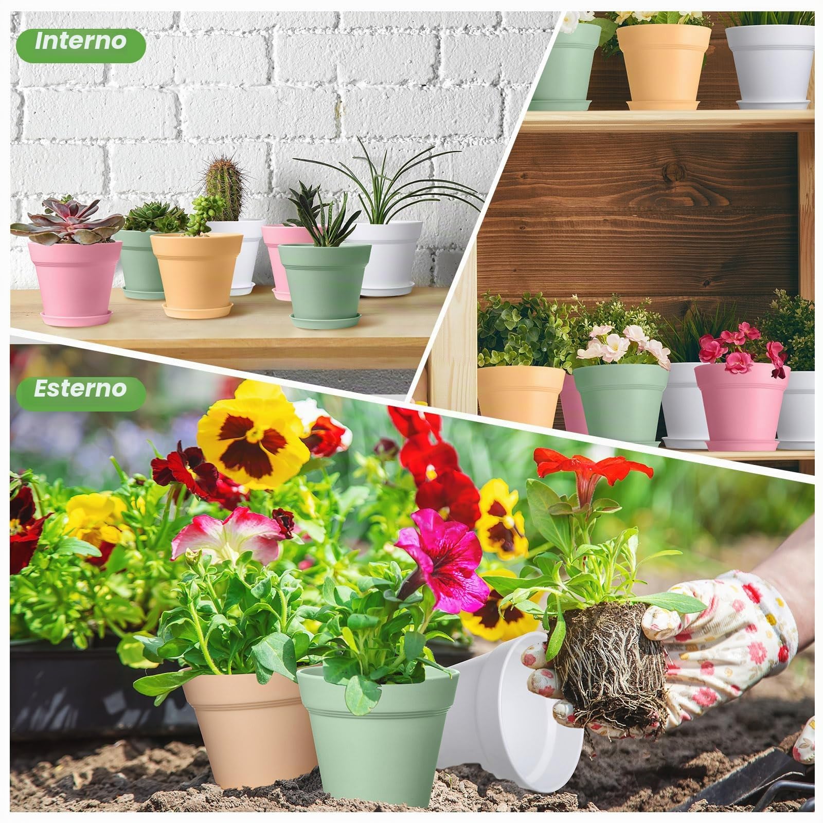 Mumufy 54 vasi per piante da 10,2 cm, in plastica, con foro di drenaggio e sottovaso, piccoli vasi per piante, fioriere per piante, fioriere, giardinaggio, contenitori per piante grasse, cactus, erbe