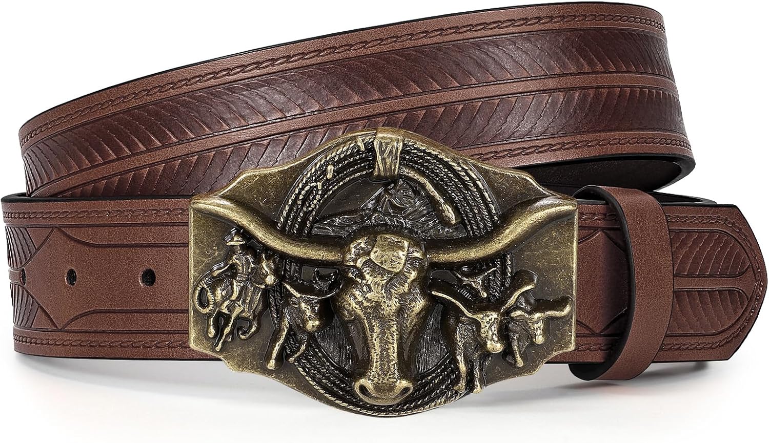 TRIWORKS Western Cowboy Leather Belt for Men Women Cowgirl Western Country Belt Mens Buckle Belt for Jeans