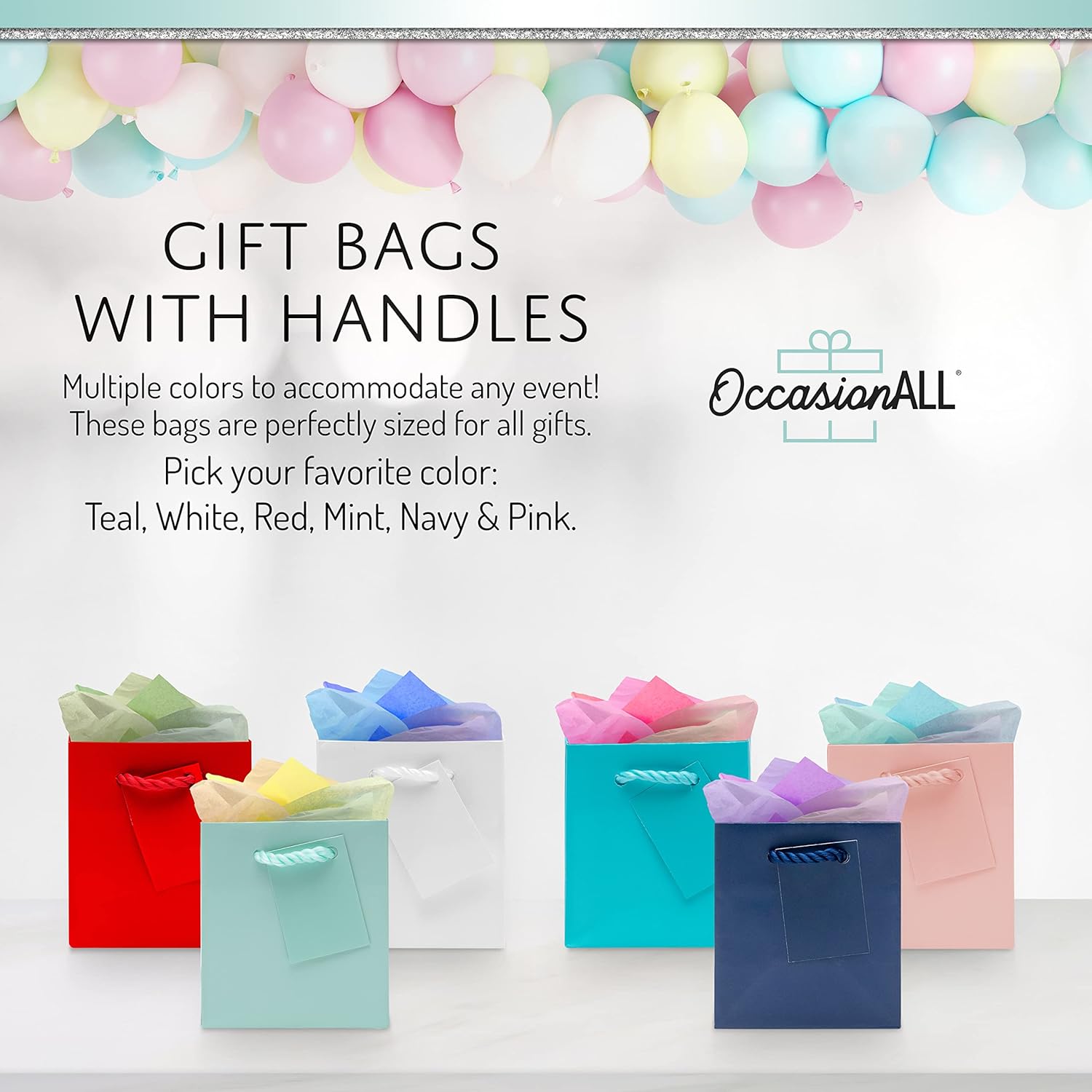 OccasionALL Teal Gift Bags with Handles, Teal Christmas Gift Bags, Medium Blue Gifting Party Supplies for Weddings, Birthdays, Holidays, Shopping, Party Favors, 4x2.75x4.5, 12 Pack - Image 7