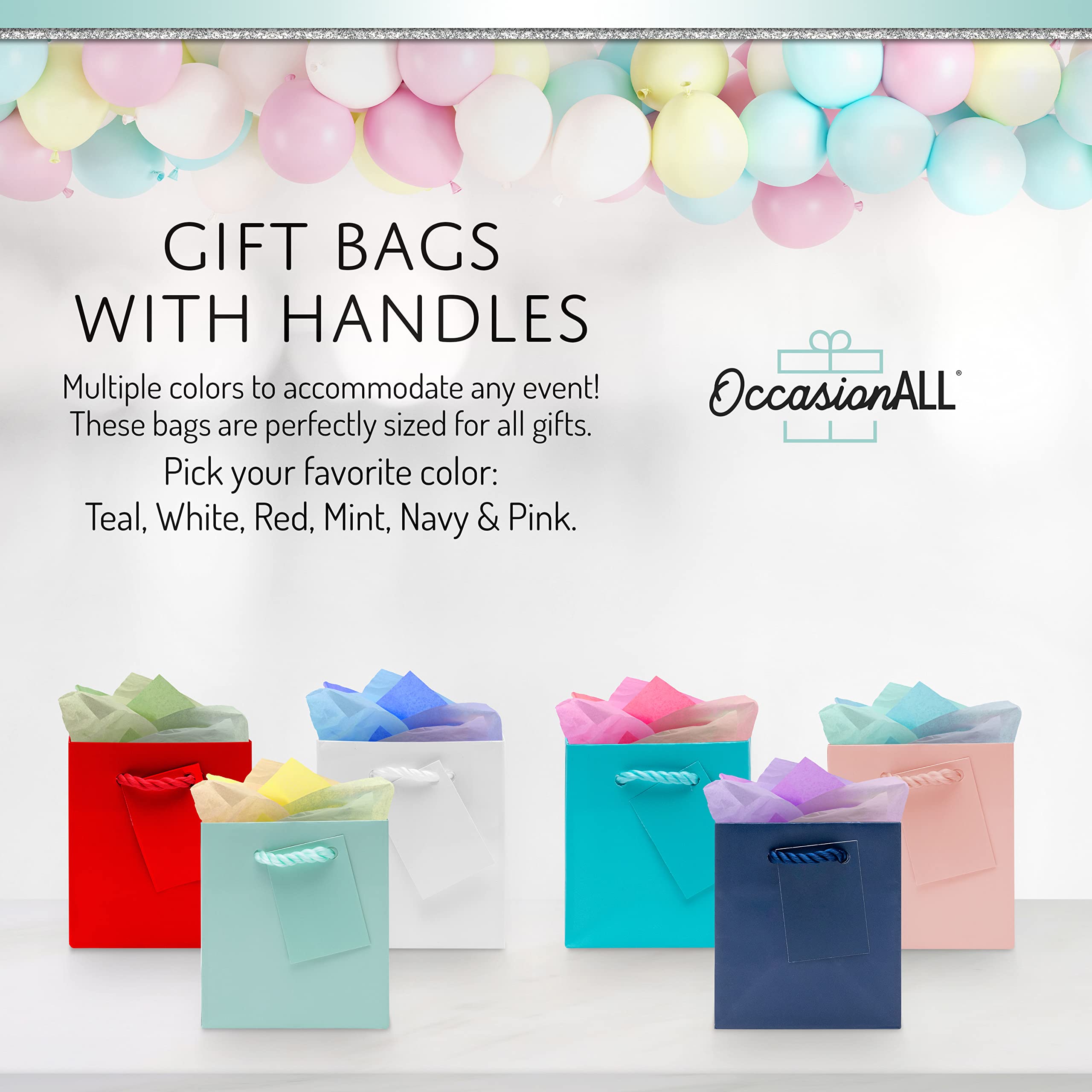 OccasionALL Teal Gift Bags with Handles, Mini Paper Gift Bags for Gift Cards, Weddings, Birthdays, Party Favors, Retail Shopping, Small Business, Events, Bulk, 4x2.75x4.5, 12 Pack