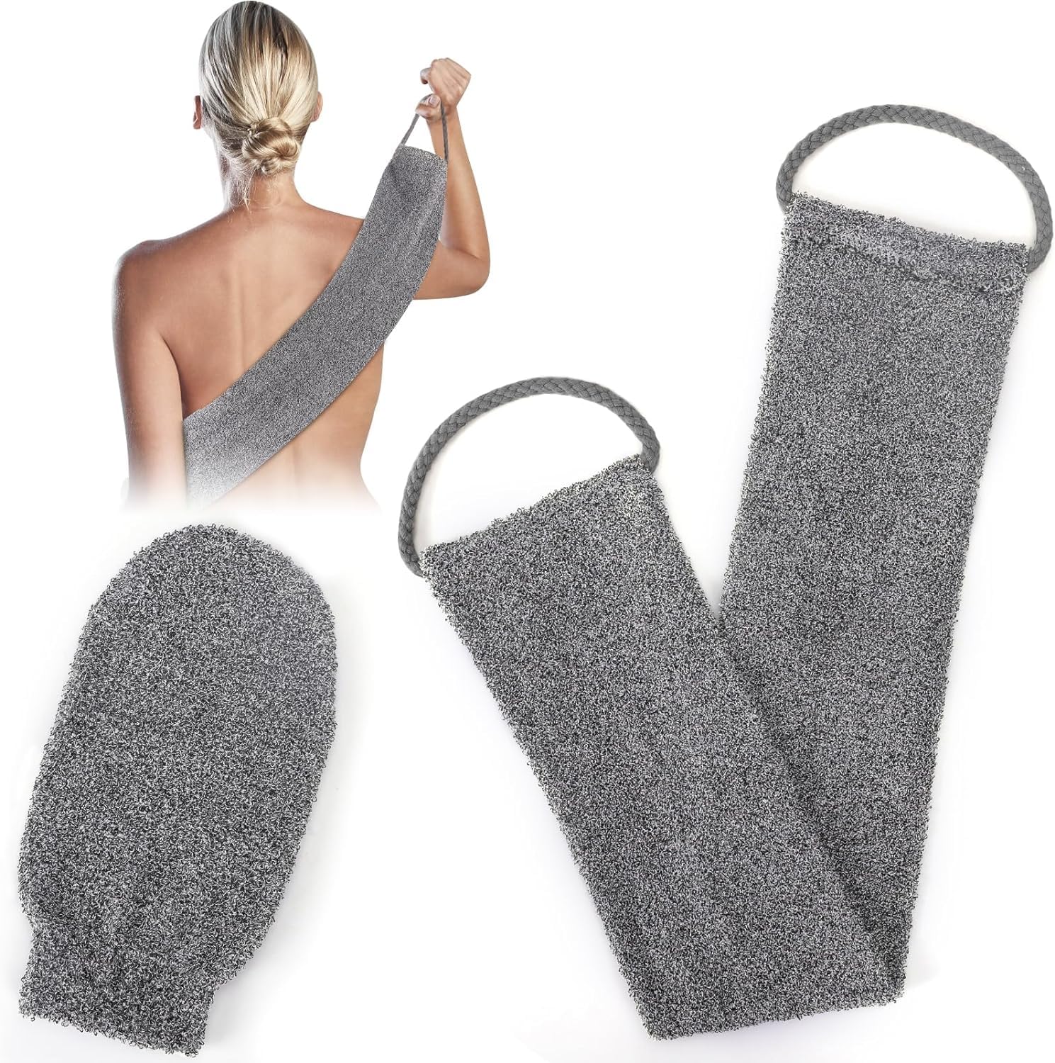 Cepillo de espalda de fibra de bambú de 2 piezas, esponja abrasiva, guante de masaje con cepillo de espalda, guante de masaje con cepillo de espalda de fibra de bambú, limpieza profunda