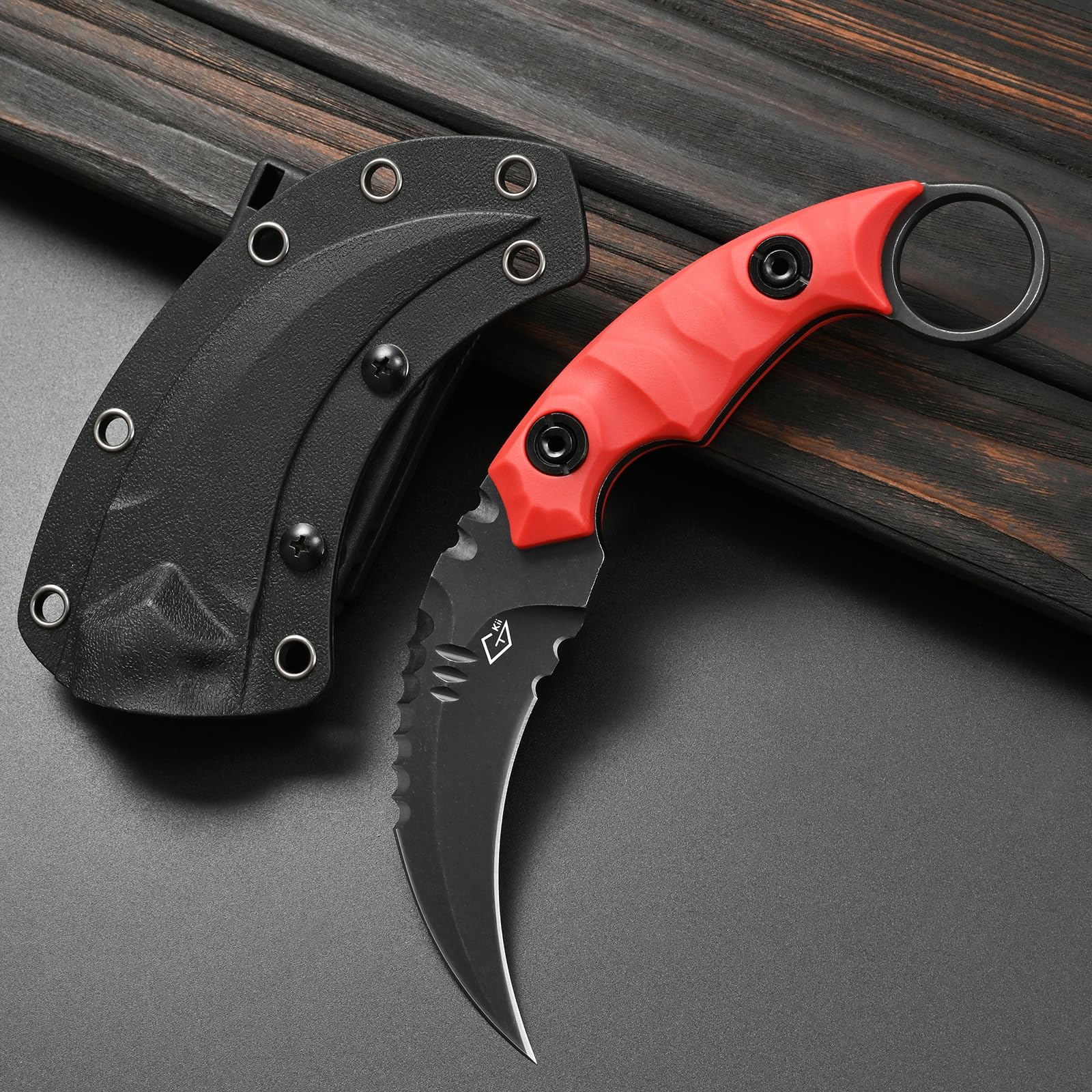 GTK691 Fixed Blade Knife D2 Steel Blade Nylon Fiberglass Handle with Kydex Sheath for Outdoor Camping Hunting Hiking Survival EDC Tool(Red)