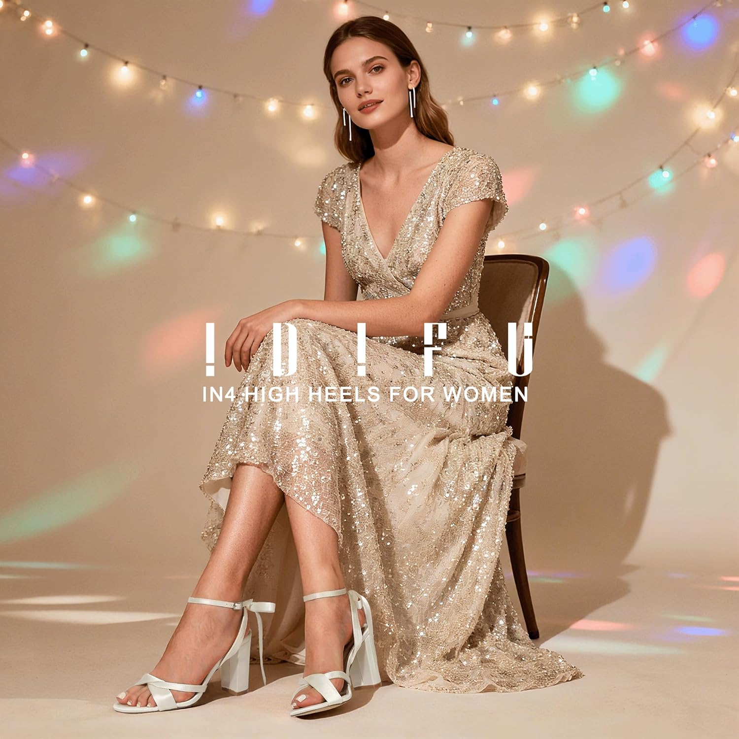 Size 6.5 Color White IDIFU IN4 Women's Bow Tie Heeled Sandals High Chunky Heels Cross Strap Satin Strappy Ankle Buckle Dress Wedding Bride Bridal Dressy Shoes Block Heels
