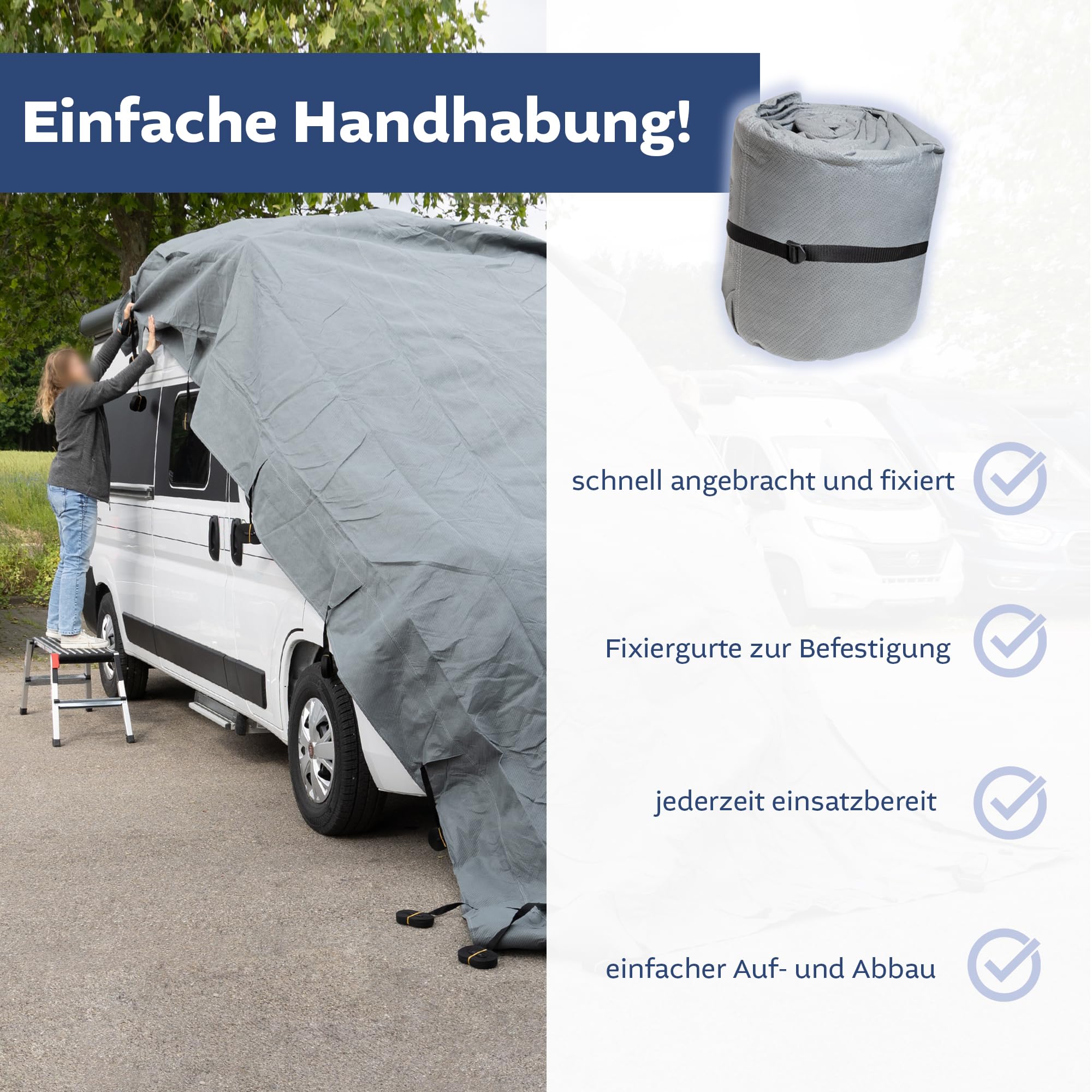 NATIV Dachschutzplane für Wohnmobile | UV-resistente Schutzhülle für ihren Camper | wasserdichte Abdeckplane für das Dach ihres Reisemobils | Dachplane mit universeller Passform | grau