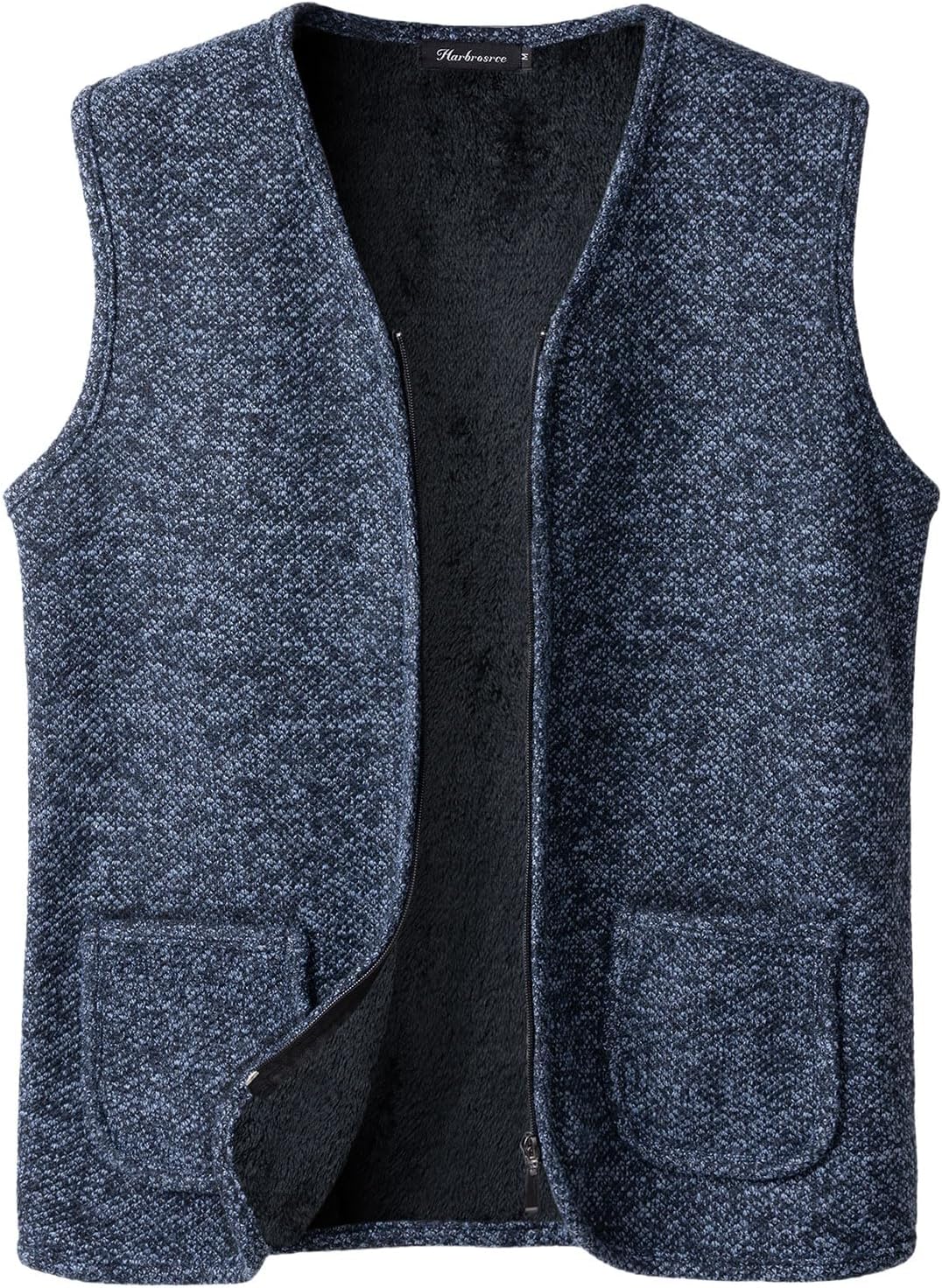Harbrosrce Men's Knit Fleece Vest V-Neck Sleeveless Sweaters Cardigan