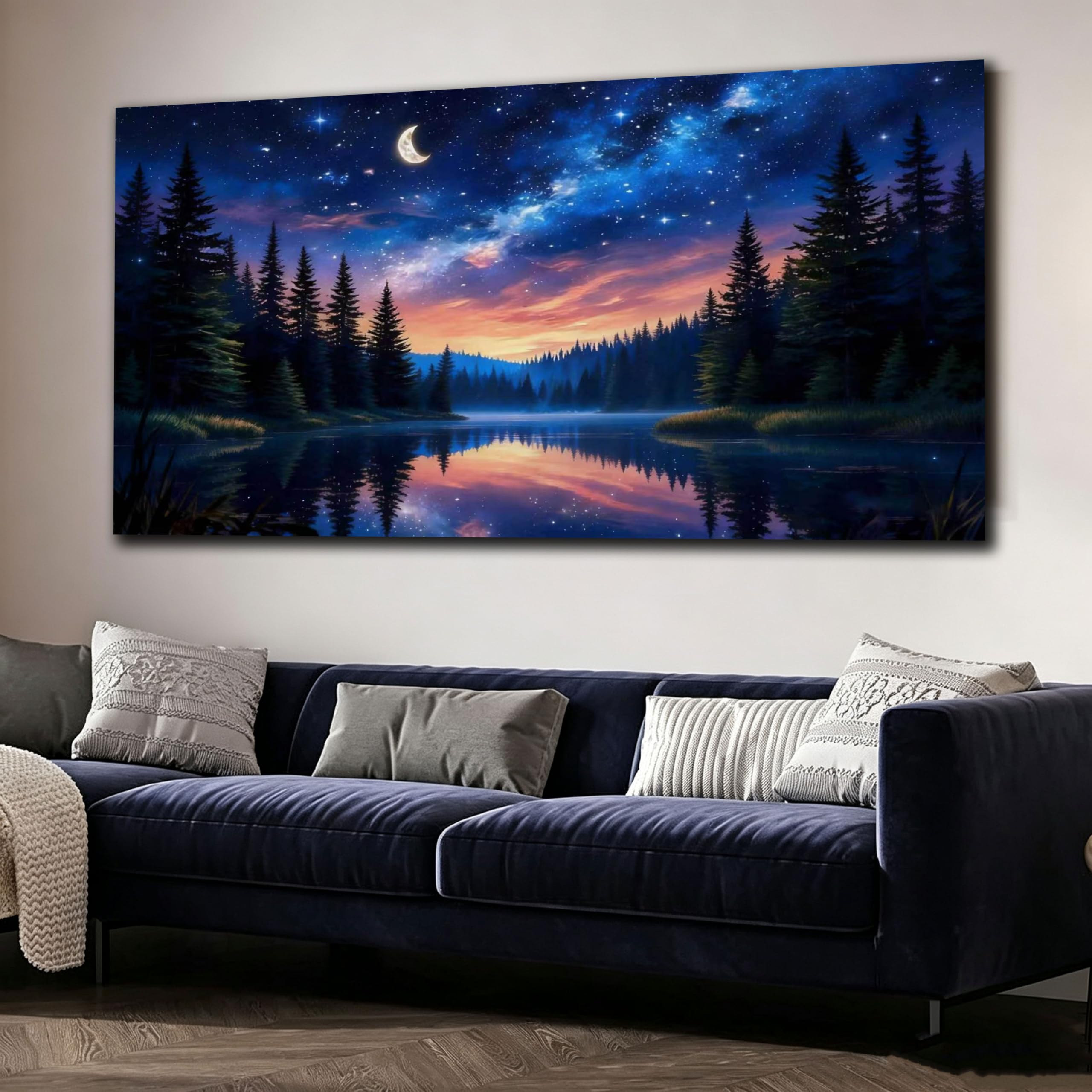 WZXGHE Poster sul tema del cielo stellato, stampa artistica da parete con luna e stelle, immagine decorativa moderna per il soggiorno e la camera da letto, senza cornice (B, 50x100cm)