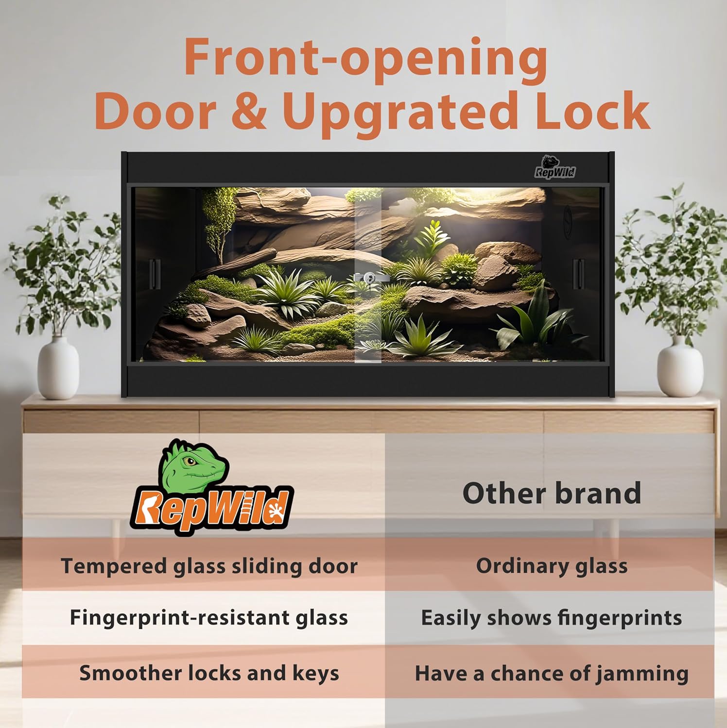 50 Gallon PVC Reptile Enclosure, RepWild 36"x18"x18" Terrarium/Tank with Heavy-Duty Screen Top, Glass Sliding Doors & Lock for Bearded Dragons, Ball Python, Geckos, Lizards