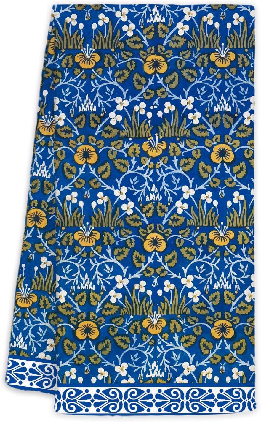 Inspired Floral Kitchen Towels 16x24 Inch, Art Nouveau Blue Yellow Green Flower Botanical Decorative Hand Tea Towels for Kitchen Bathroom, Cottage Bathroom Decor