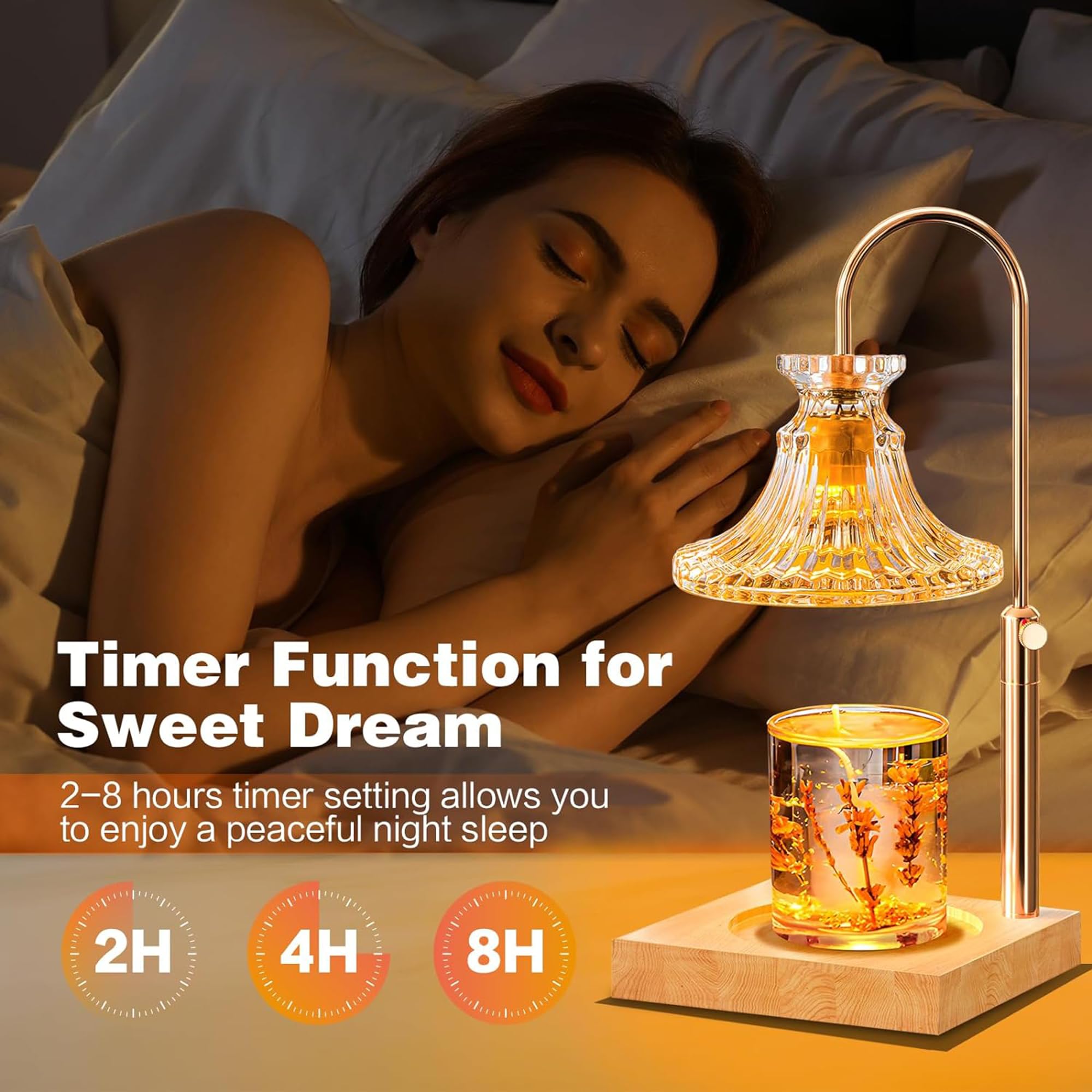 Lampada di Fusione della Cera di Candela, Lampada Scaldacandela Aromatica, Funzione Timer Decorativa, Dimmerabile per la Casa Timing Base in legno massello