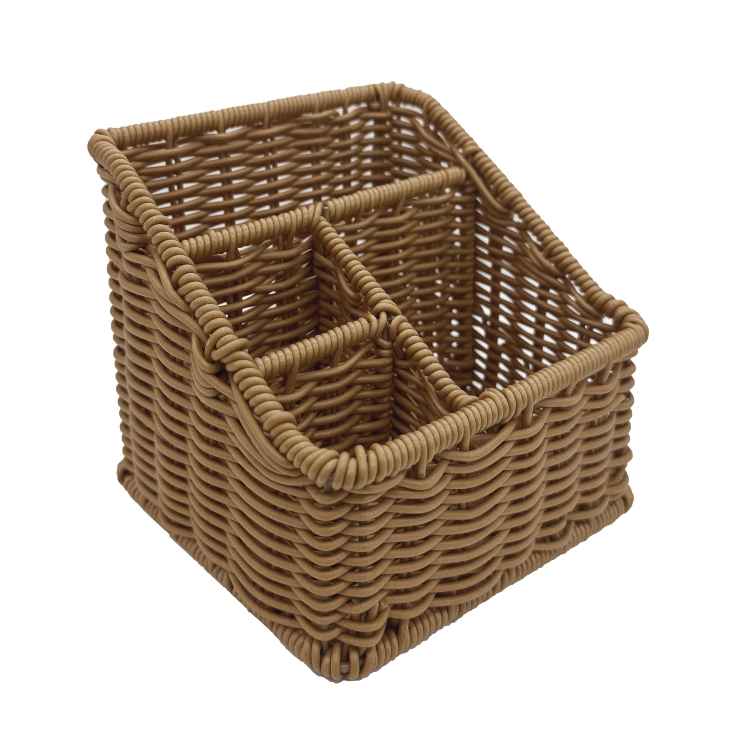 Faux Rattan Desk Organiser, Remote Control Holder for Pens and Supplies