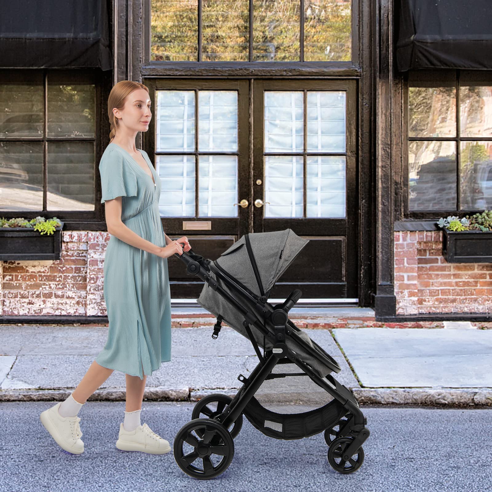 COSTWAY 2 en 1 Poussette Canne Bébé 6-36 Mois avec Auvent & Dossier Réglable, Poussette Haute Paysage Légère avec Siège Réversible, Roues avec Frein, Pliable à une Main, Charge 15kg