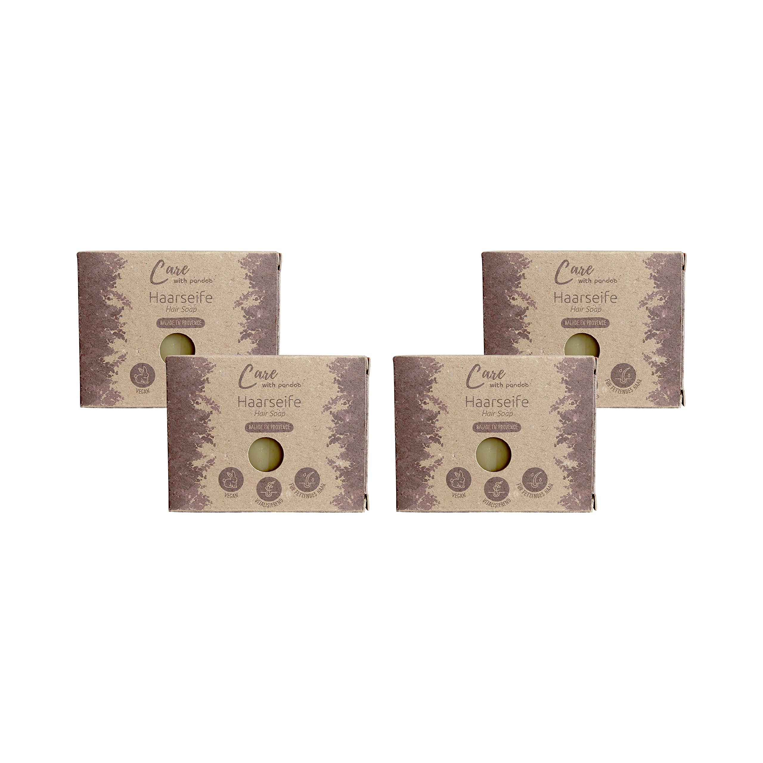 pandoo Haarseife Balade en Provence 100g | Natürliche Inhaltsstoffe, Vegan & Plastikfrei | Festes Shampoo für Männer und Frauen | 4 Stück