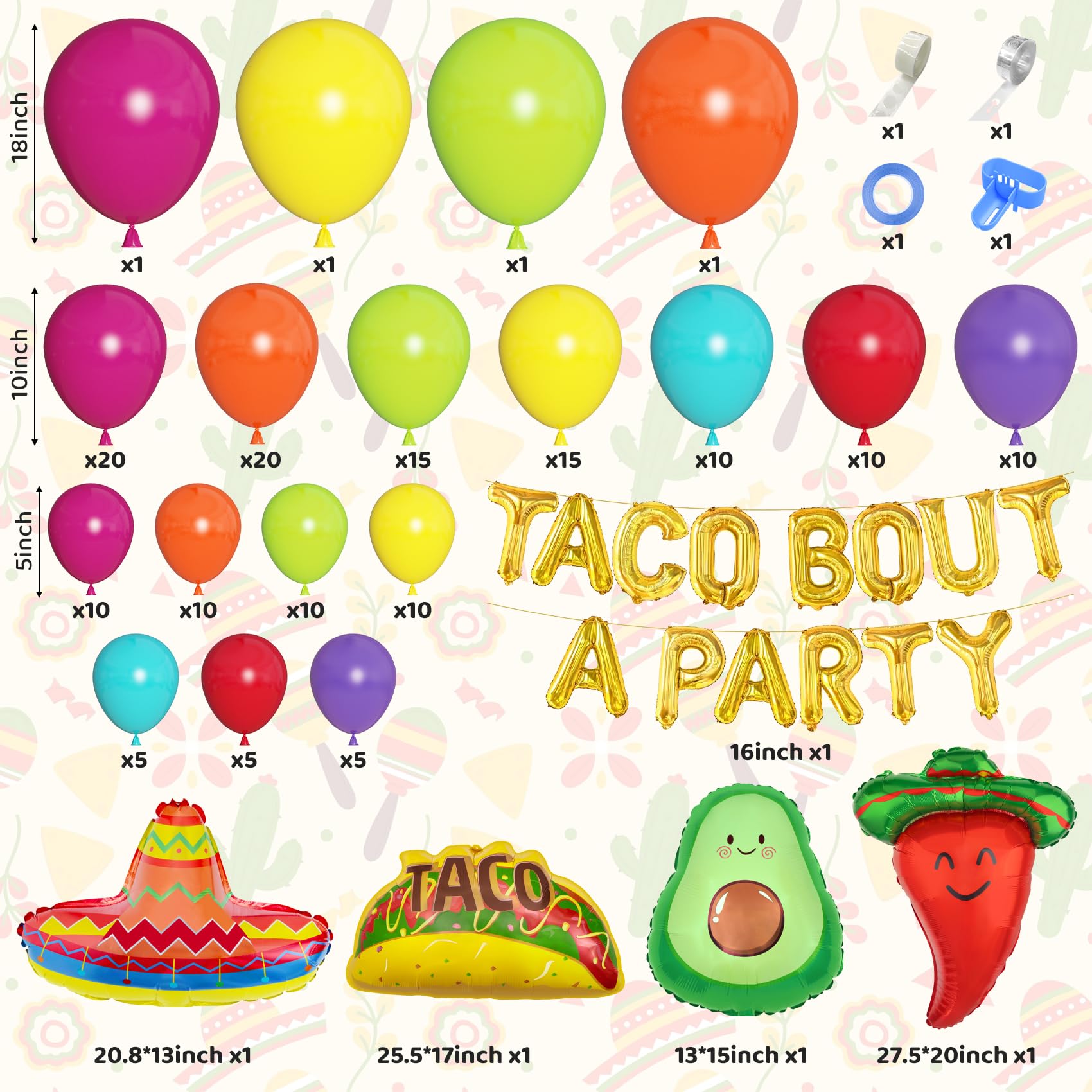 HOWAF Mexikanische Party Luftballons – 27 Stück Mit Taco, Kaktus & Lama Motiv | Für Fiesta, Cinco De Mayo & Geburtstag