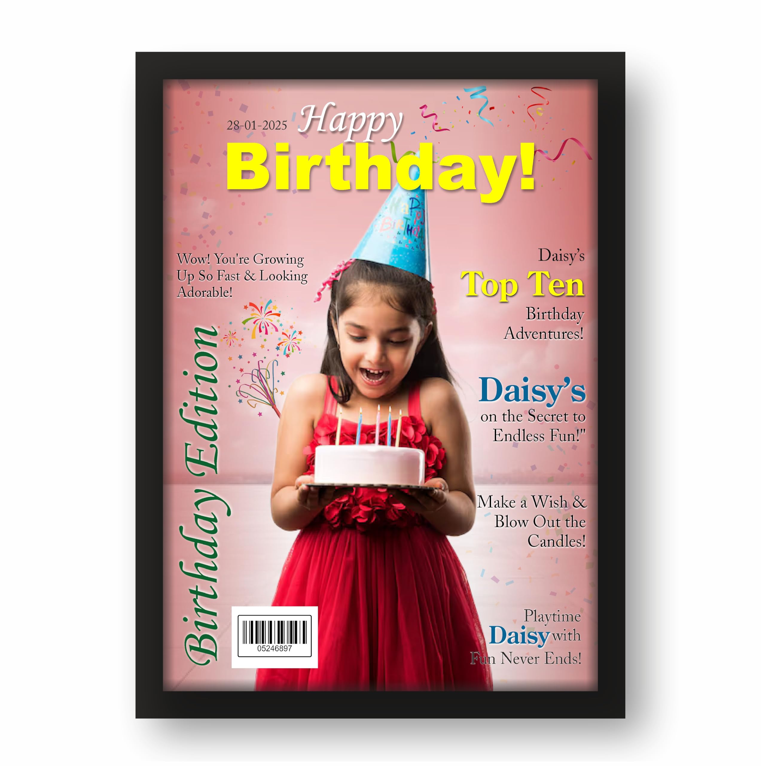 Personalized Kids Birthday Photo Frame Gift Custom Magazine Cover…