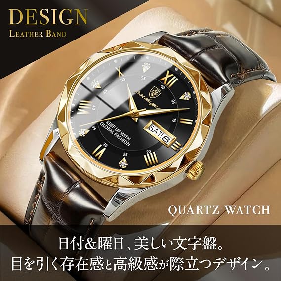Men's Wristwatch, Stylish, Business, Lightweight, Popular, Brand, Large, Easy to Read Analog, Waterproof, Quartz, Elegant, Casual, Leather, Black
