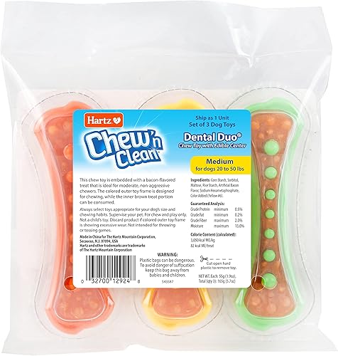 Vista 39 de Hartz Chew 'n Clean Dental Duo - Juguete para masticar y masticar para perros, el color varía, grande, paquete de 3 Naranja, verde