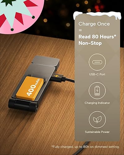 Miniatura 6 de 86lux Luz de libro, luz de lectura LED recargable con clip para uso en cama y noche, 3 temperaturas de color con atenuación continua, diseño de
