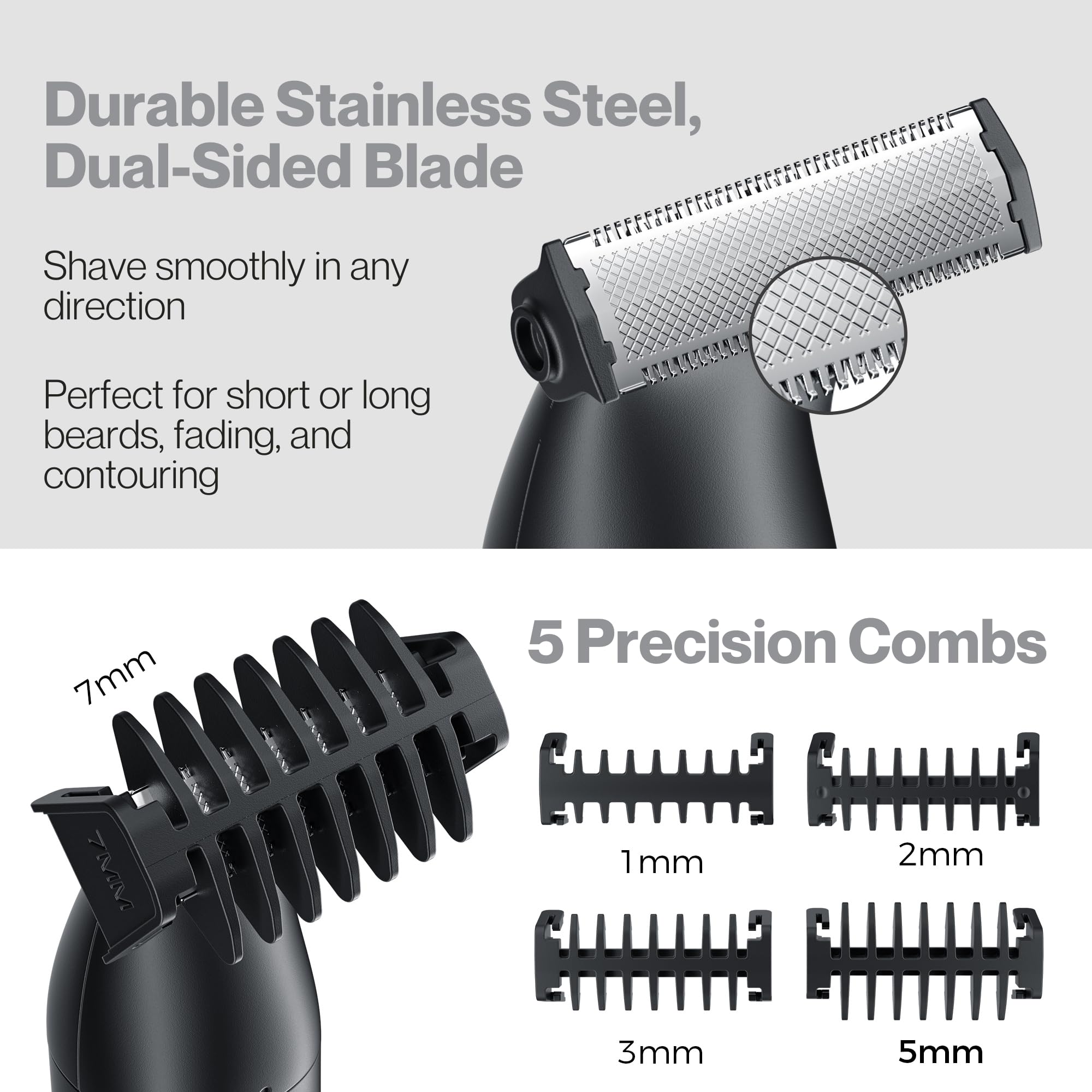 BarberBoss Set per la toelettatura dei dettagli, 3 in 1, per uomo, barba, parrucchiere, body groomer, trimmer naso e orecchie, rasoio senza fili con ricarica USB (Nero)