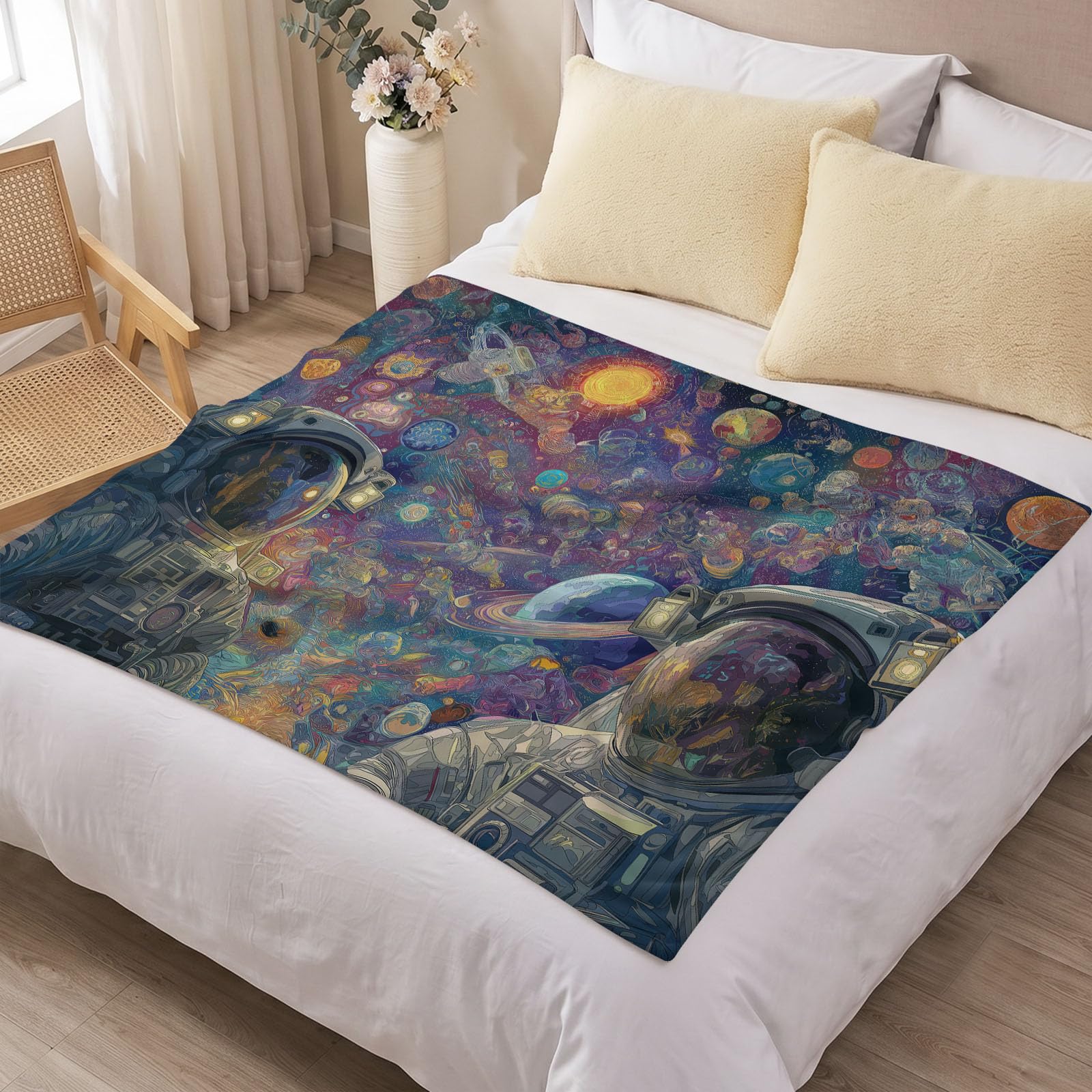 Fantasy Space Koc 150 x 200 cm, flanelowa narzuta na kołdrę dla dzieci i