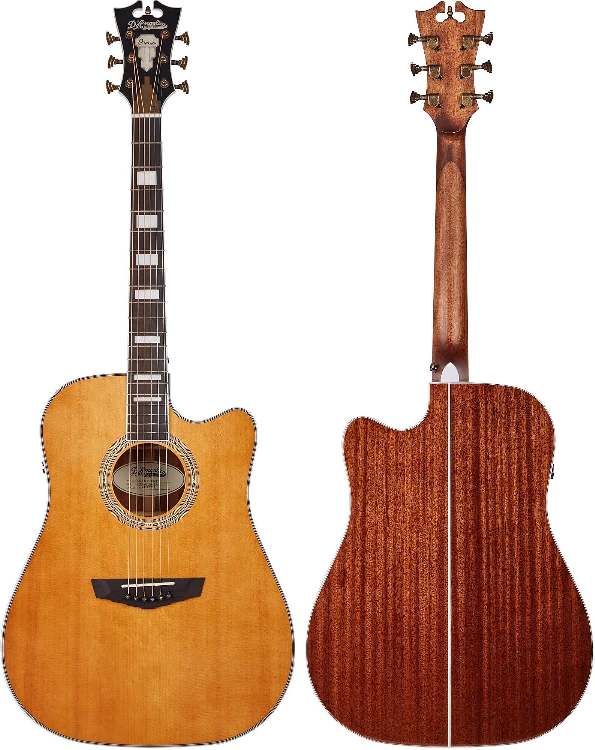 D'Angelico Electro 6 String Acoustic-Electric Guitar, Right, Vintage Natural (DAPD500VNATAPS)