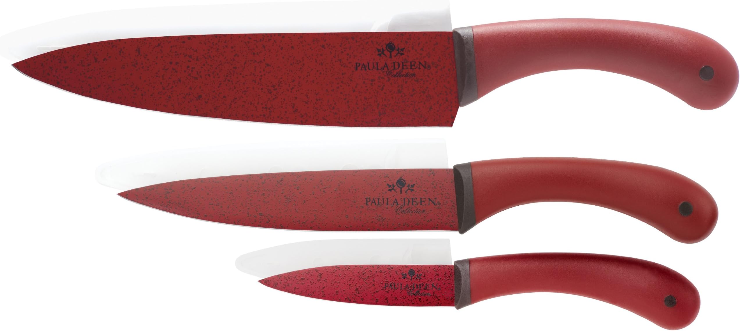 Paula Deen Signature Cutlery 3-Piece Chef Set with Sheaths, Speckle Red