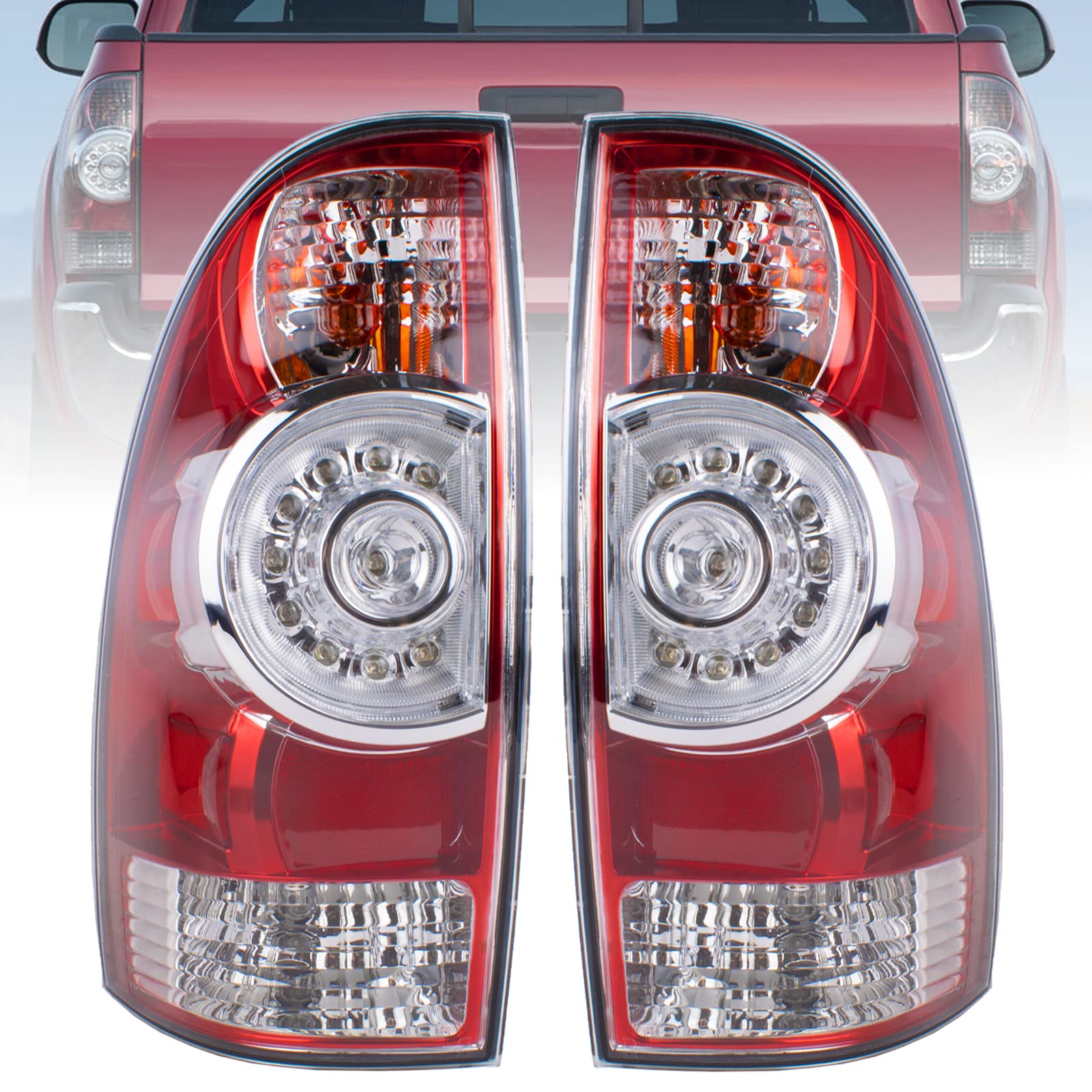 Photo 1 of Boine Tail Light Compatible With 2005-2015 Toyota Tacoma Pickup Driver and Passenger Side Rear Light Brake Lamps LED Lens - Bulb and Harness Included 8155004160 8156004160