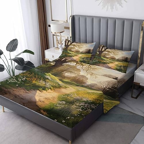 Miniatura 1 de zcsm Queen Sheet Set - Nature Bed Sheets, Forest Bedding Sheets & Pillowcases, Soft Microfiber & Deep Pocket & Wrinkle Free Patterned Sheet Set, 4