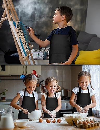 Miniatura 5 de 30 delantales para niños a granel ajustables con bolsillos para niñas, pintura, cocina, hornear, (negro, L)