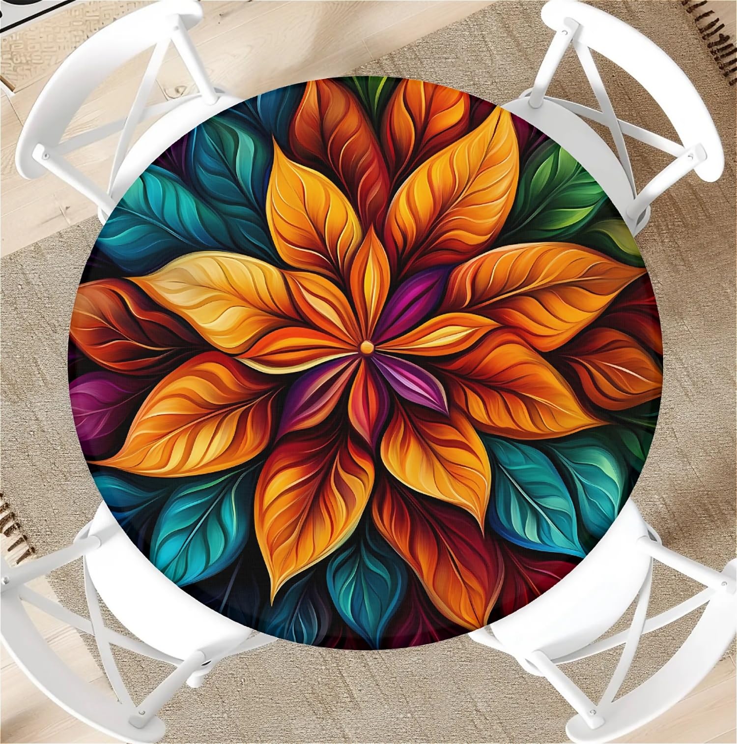 artslion Outdoor Round Tablecloth with Elastic Band 52In (130cm) Elastic Garden Table Cover Wipe Clean with Mandala Flowers Pattern โ image 1