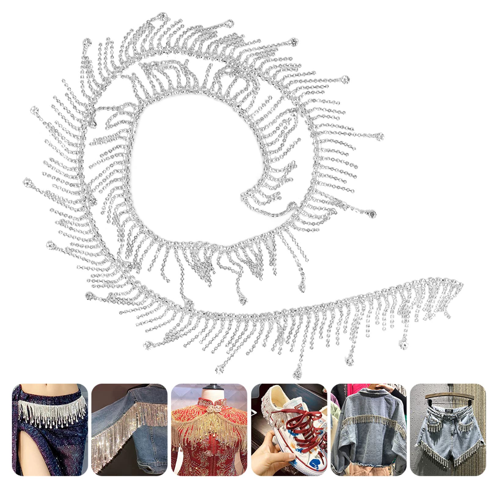 Towenm Chaîne à Pompons En Strass De 0,9 M Pour Couture, Travaux Manuels, Mariage, Fête De Mariage, Décoration De Noël (argent, 0,9 M