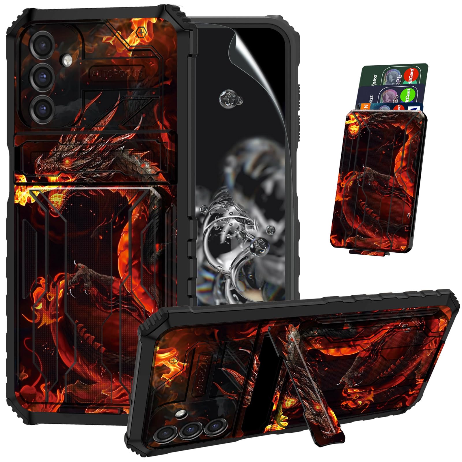 ACWDMKH for Galaxy A15 5G Phone Case with Screen Protector & Kickstand & Card Holder for Samsung Galaxy A15 5G Case Dual Layer Hybrid Heavy Duty Cover