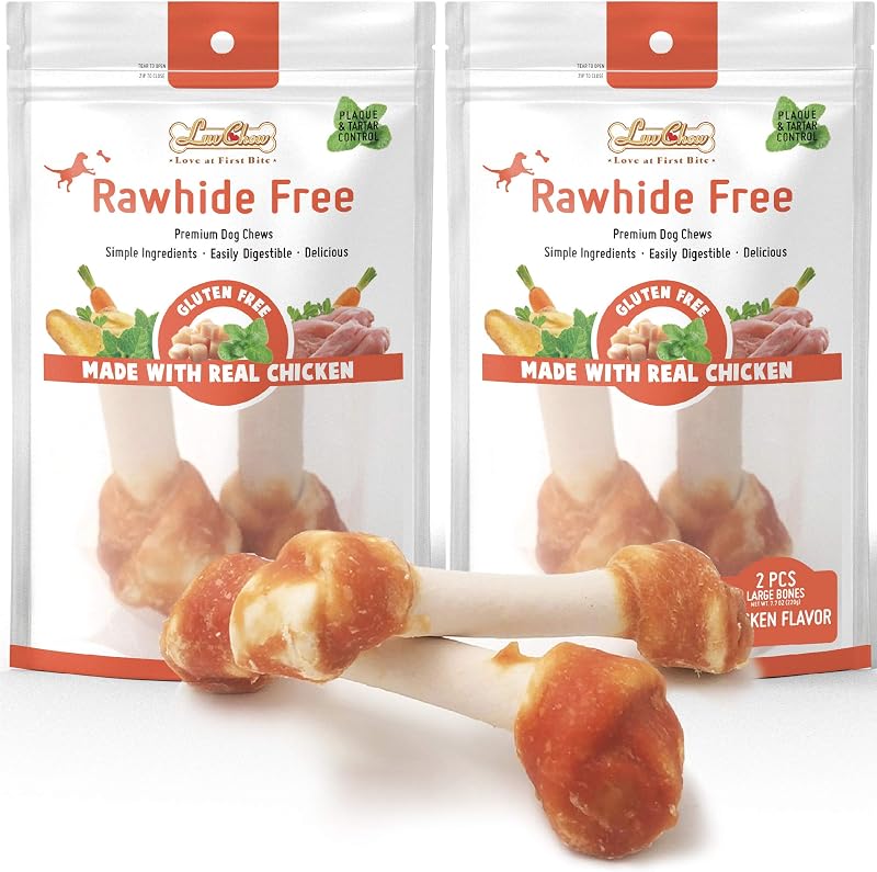 Ossos Mastigáveis para Cães LuvChew com Frango e Vegetais, Alternativa ao Couro Cru, Tamanho Grande – Pacote com 2, 2 unidades