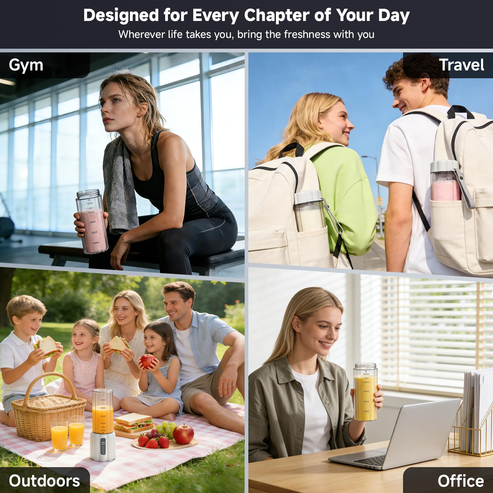 Batidora portátil, licuadora personal para batidos y batidos, pequeña batidora de jugo con pantalla LED, máquina de batidos recargable USB C con 6 cuchillas para cocina, exterior, gimnasio, 17