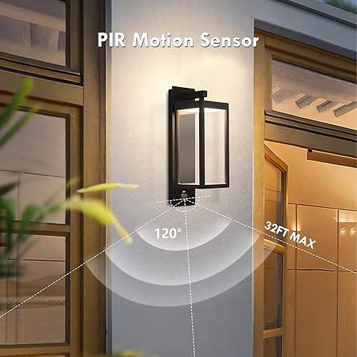 Vista 28 de Lámparas modernas para exteriores del atardecer al amanecer, aplique de pared exterior de 15 pulgadas, luz de porche, lámpara de pared negra