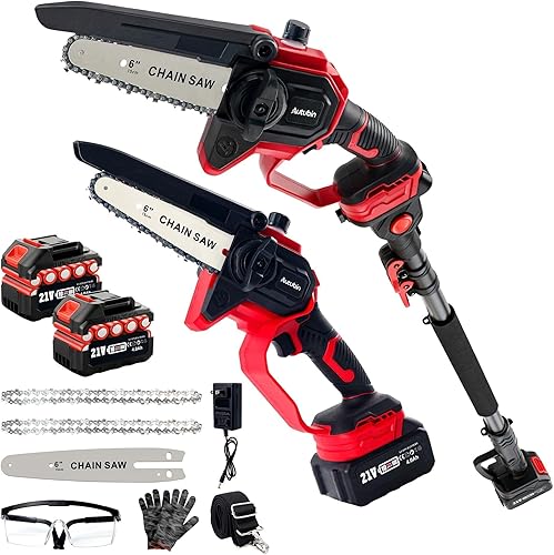 Miniatura 12 de Sierras de poste eléctricas de 8 pulgadas para poda de árboles, sierra de poste inalámbrica 2 en 1 y mini motosierra con poste de extensión,