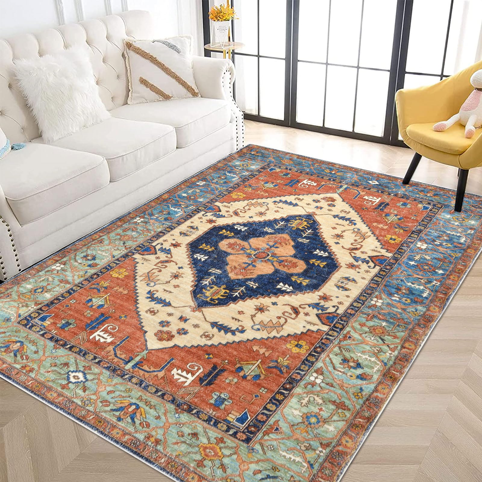 Buy Bsmathom Vintage 5x7 Area Rugs, Machine Washable Large Rug