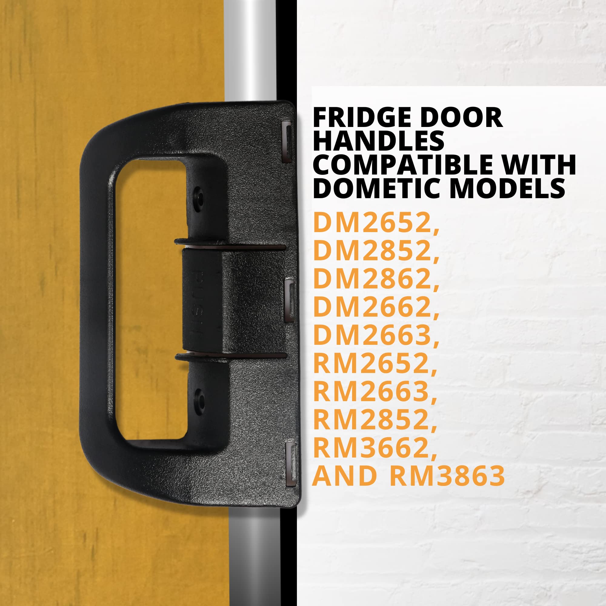 Paquete de 2 manijas de puerta superiores e inferiores negras para refrigerador RV compatibles con puertas superiores e inferiores Dometic para refrigerador, DM2652, DM2852, DM2862, DM2662 y 8