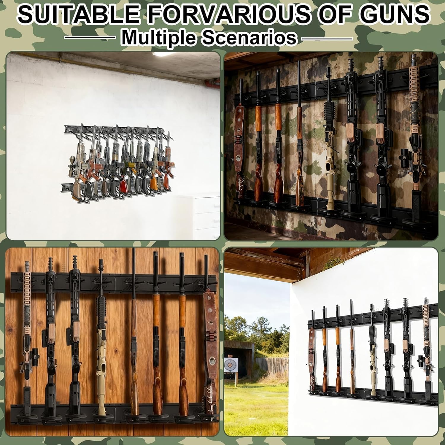 Gun Rack Wall Mount, 12 Slot Adjustable Indoor Gun Racks Securely Hold Shotguns, Heavy Duty Metal Gun Rack for Wall, for Securely Display Shotgun, Rifle