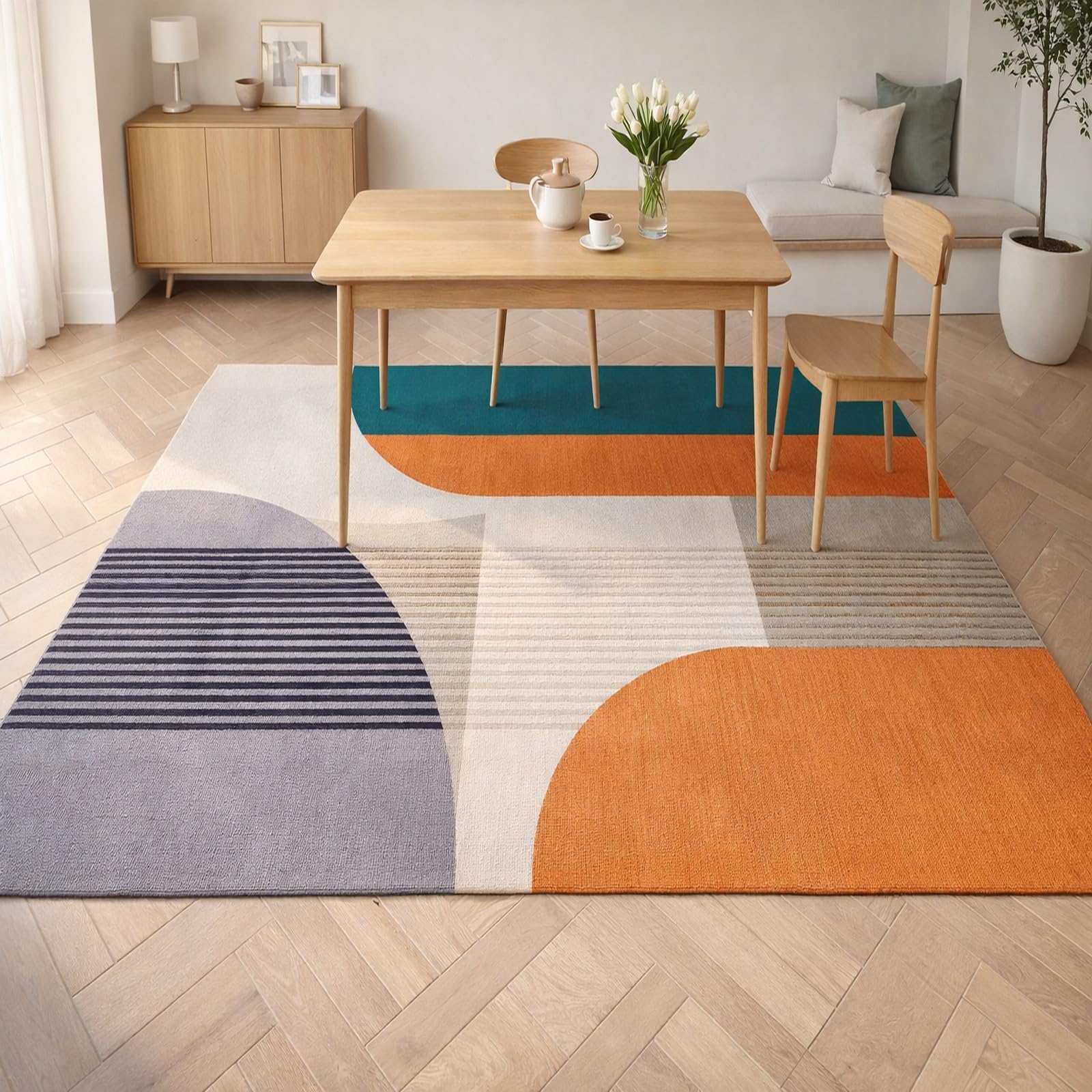 Tapis géométrique abstrait vert et orange moderne 70x140 cm d'intérieur