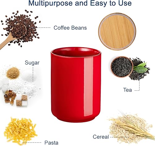 Miniatura 4 de LOVECASA Recipiente de café con tapa hermética de bambú, juegos de recipientes de cerámica para azúcar para la cocina, recipientes de almacenamiento