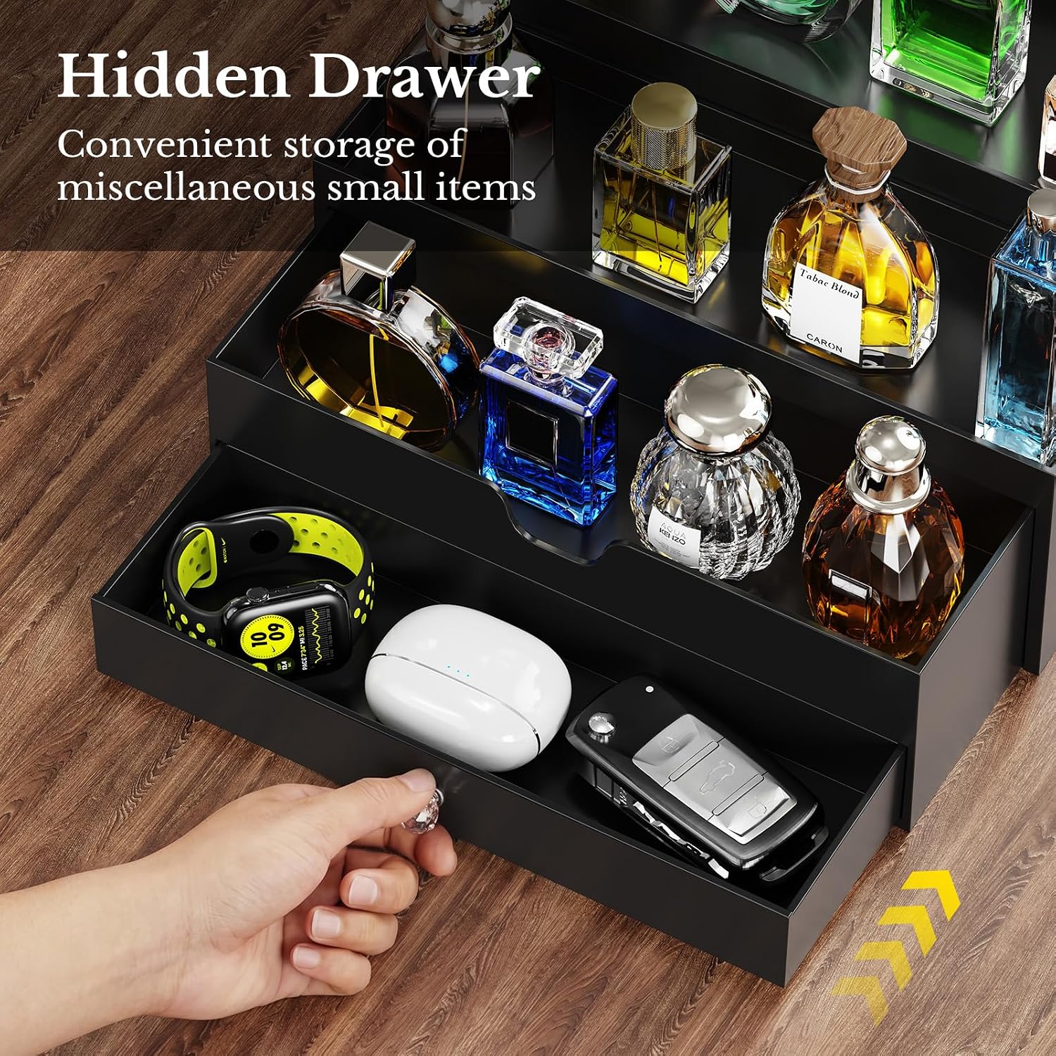 Cologne Organizer for Men, 3 Tier Perfume Organizer with Drawer (Black)
