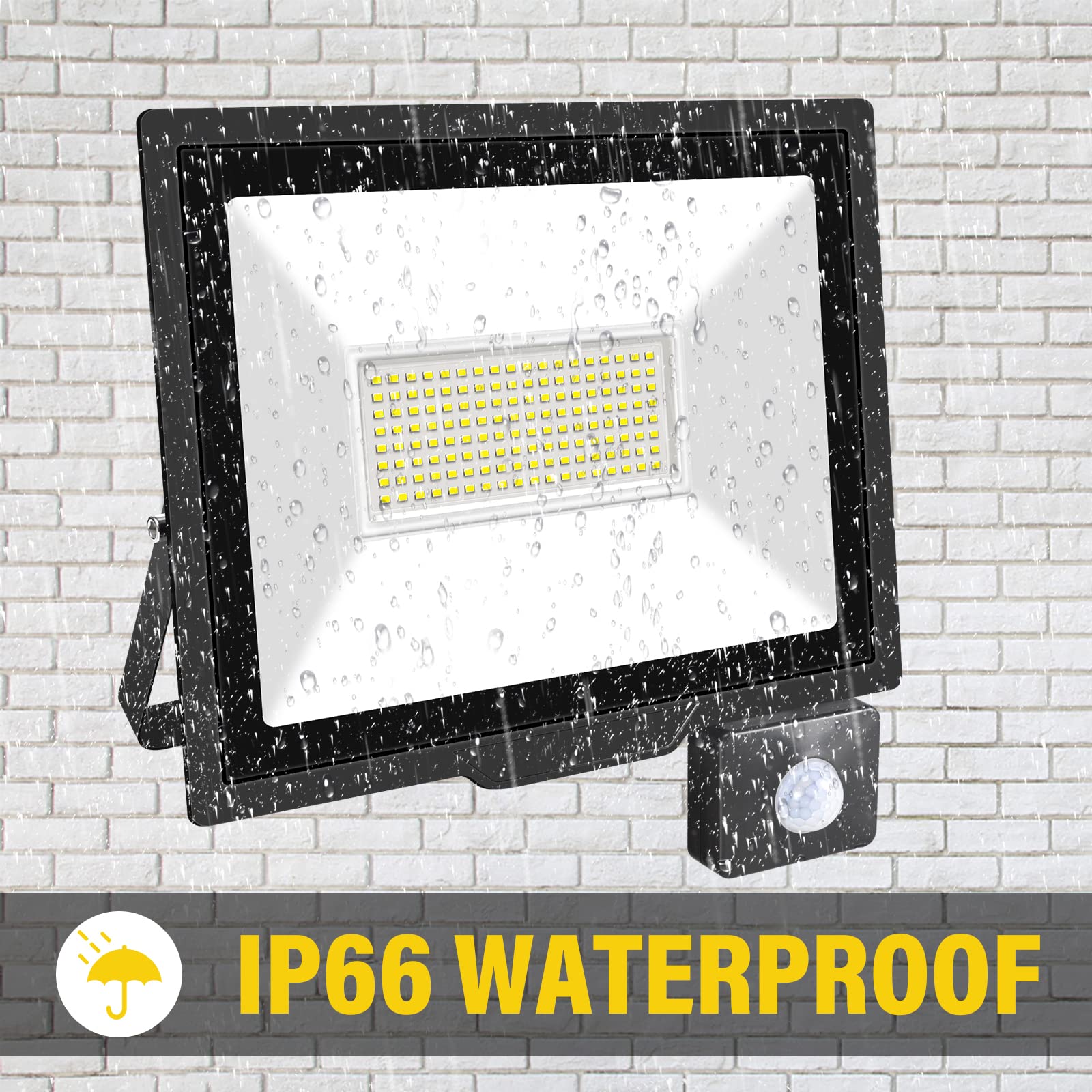 RIGIDON Faretto LED da Esterno con Sensore di Movimento, 100W 10000 LM Proiettore Faro Led Esterno 6000K Bianca Fredda Luci di Sicurezza Impermeabile per Giardino Garage Patio Terrazza Cortile
