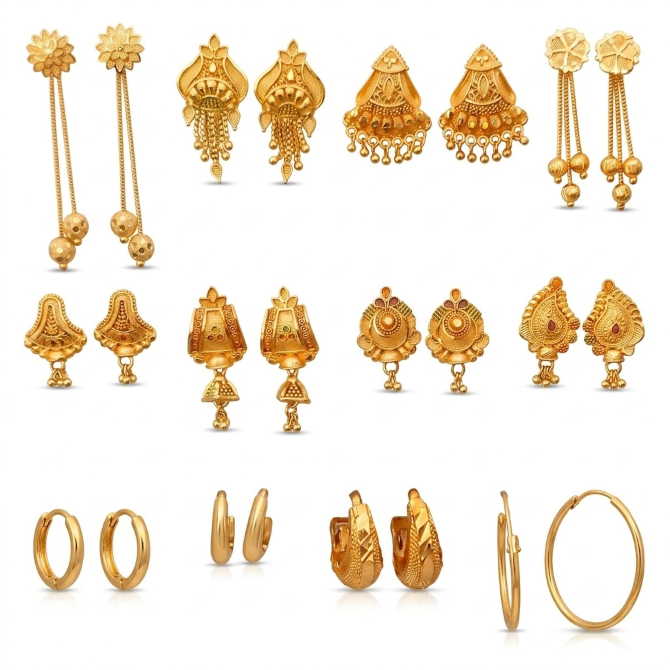 Gold Earrings Combo Pack of 12 Pairs for Women & Girls | Traditional & Modern Gold-Tone Earrings Set | Lightweight Fashion Jewellery-image-37