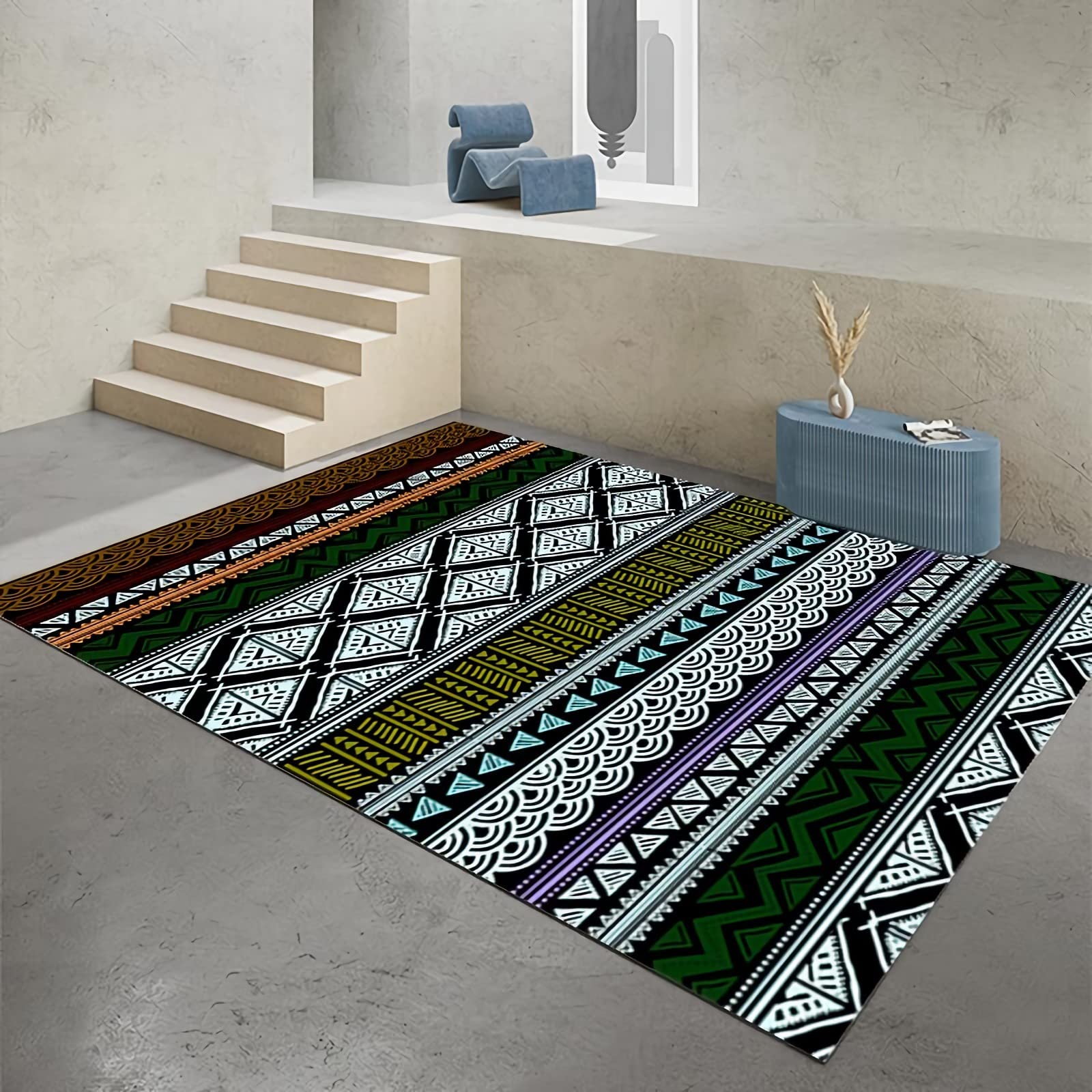 Dywan zewnętrzny dywanik, trwały dywan niebieski czarny biały pasek design dywany salon, dywan antypoślizgowa podkładka 60 x 120 cm