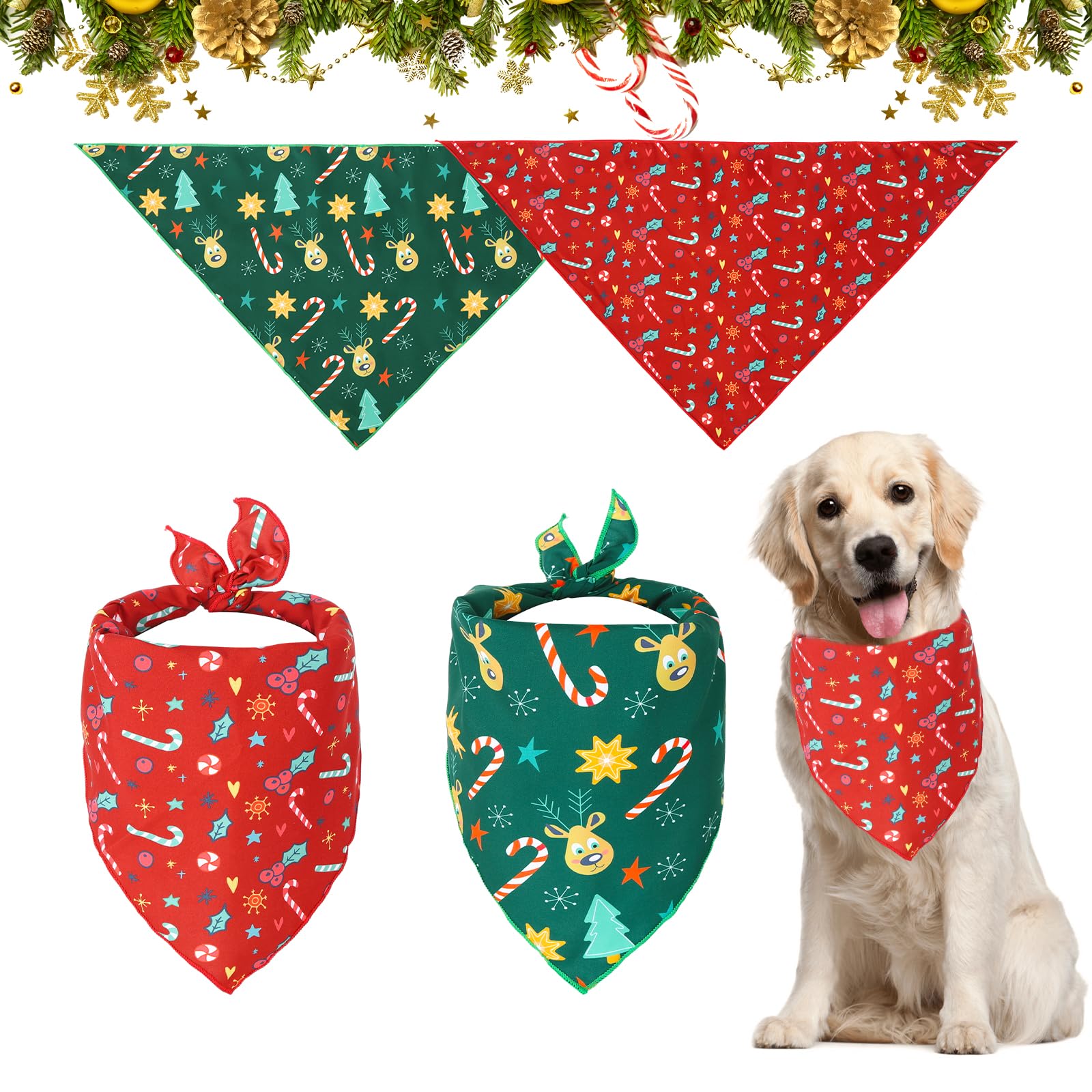 Pcs Christmas Dog Bandanas, Christmas Dog Scarf Pet Triangle Bandana Bibs  with Elk Decorative Scarf Cute Drool Towel Pets Costume Accessories