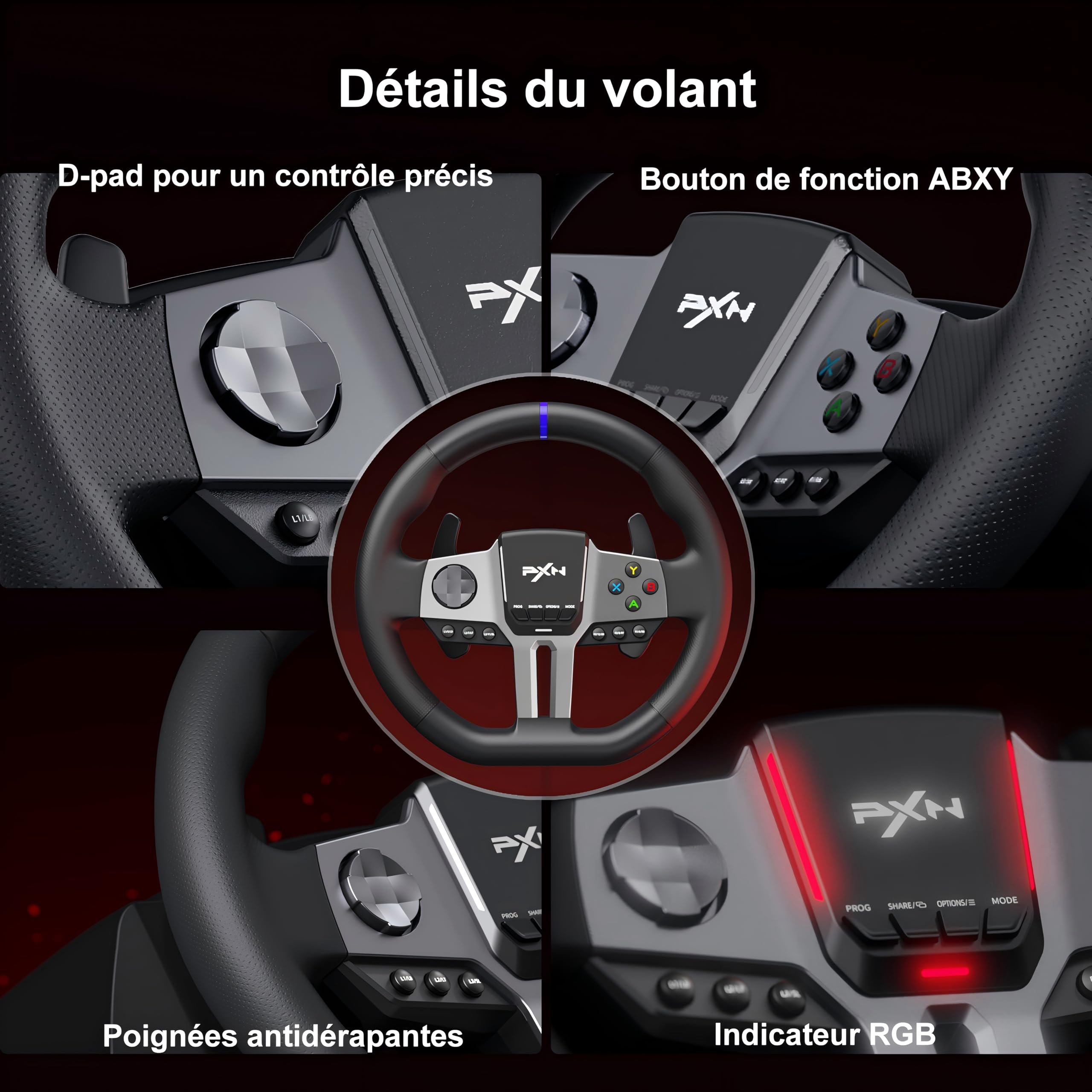 PXN V9 GEN2 Volant PC, Volant PS4 avec Palettes de Changement, Pédale à Effet Hall, Levier de Vitesse 6+R, Volant de Course pour Xbox Series X/S, Xbox One, PC, PS4, PS3